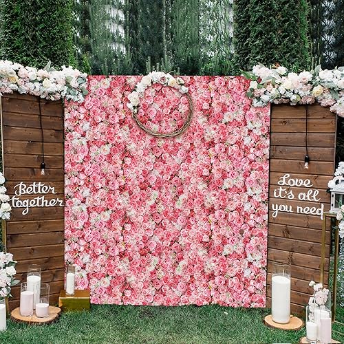 Miniatura 9 de Telón de fondo floral de primavera de 3 piezas de rosa rosa de 7 x 5 pies, fondo de pared de rosas 3D, fondo de fotos de flores para despedida de