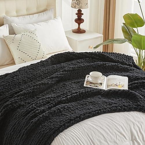 Miniatura 4 de Carriediosa Manta de punto grueso de 50 x 60 pulgadas, 100% hecha a mano, grande con hilo de felpilla, suave y esponjosa para sofá, cama, manta