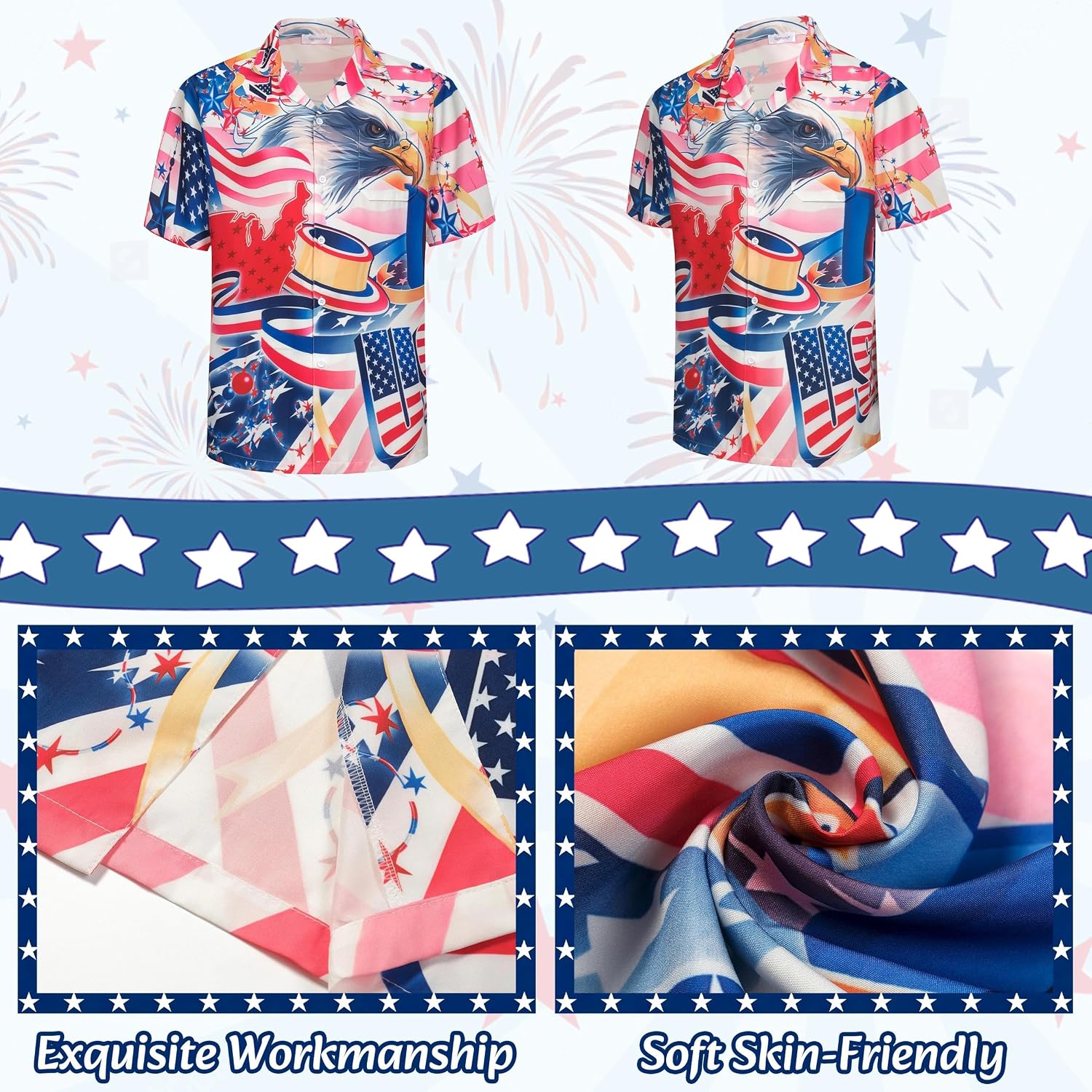 Patriotic Shirt for Men,4th of July American Flag Shirts,Hawaiian Shirt for Independence Day Holiday