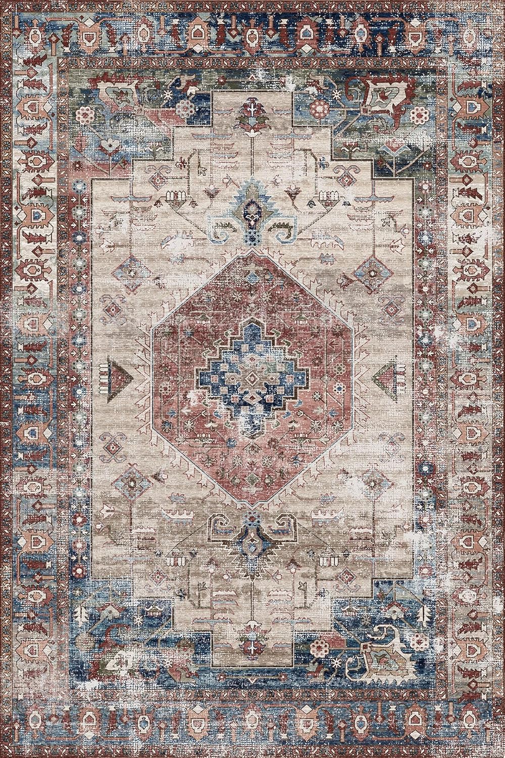 Yancorp 5'x7' Area Rug for Living Room Non Slip Washable Indoor Carpet Abstract Soft Fluffy Pile Large Rug with Medium Shaggy for Bedroom, Living Room, Dining Room, Home Office,Retro
