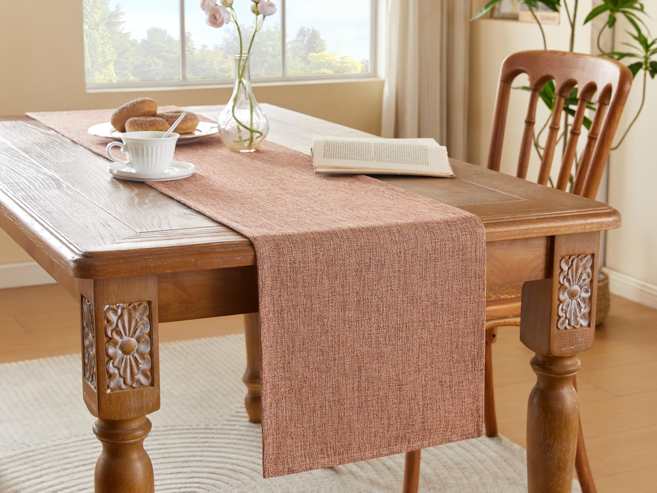 AWARDSEN Brown Table Runner Burlap Linen Runner for Table 36 Inches Long Woven Table Runners for Dining Rustic Farmhouse Kitchen Table Decor(13x36