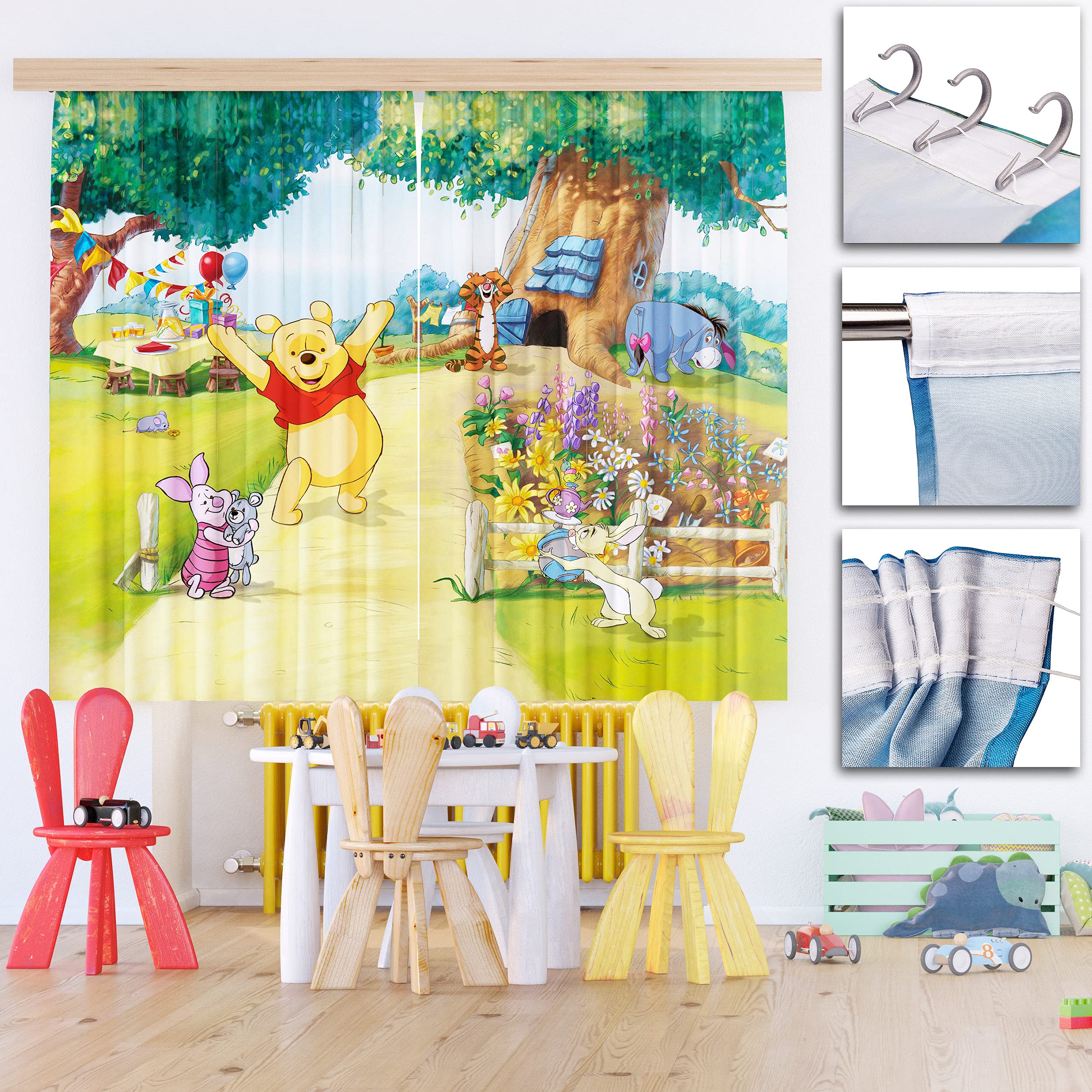 alles-meine.de GmbH Vorhang/Gardine Motiv & Größe frei wählbar 4 TLG. Set Fertigschal - - Winnie Pooh - 2X - 90 * 160 cm lang - Blickdicht - Kräuselband - leichte Verdunk..