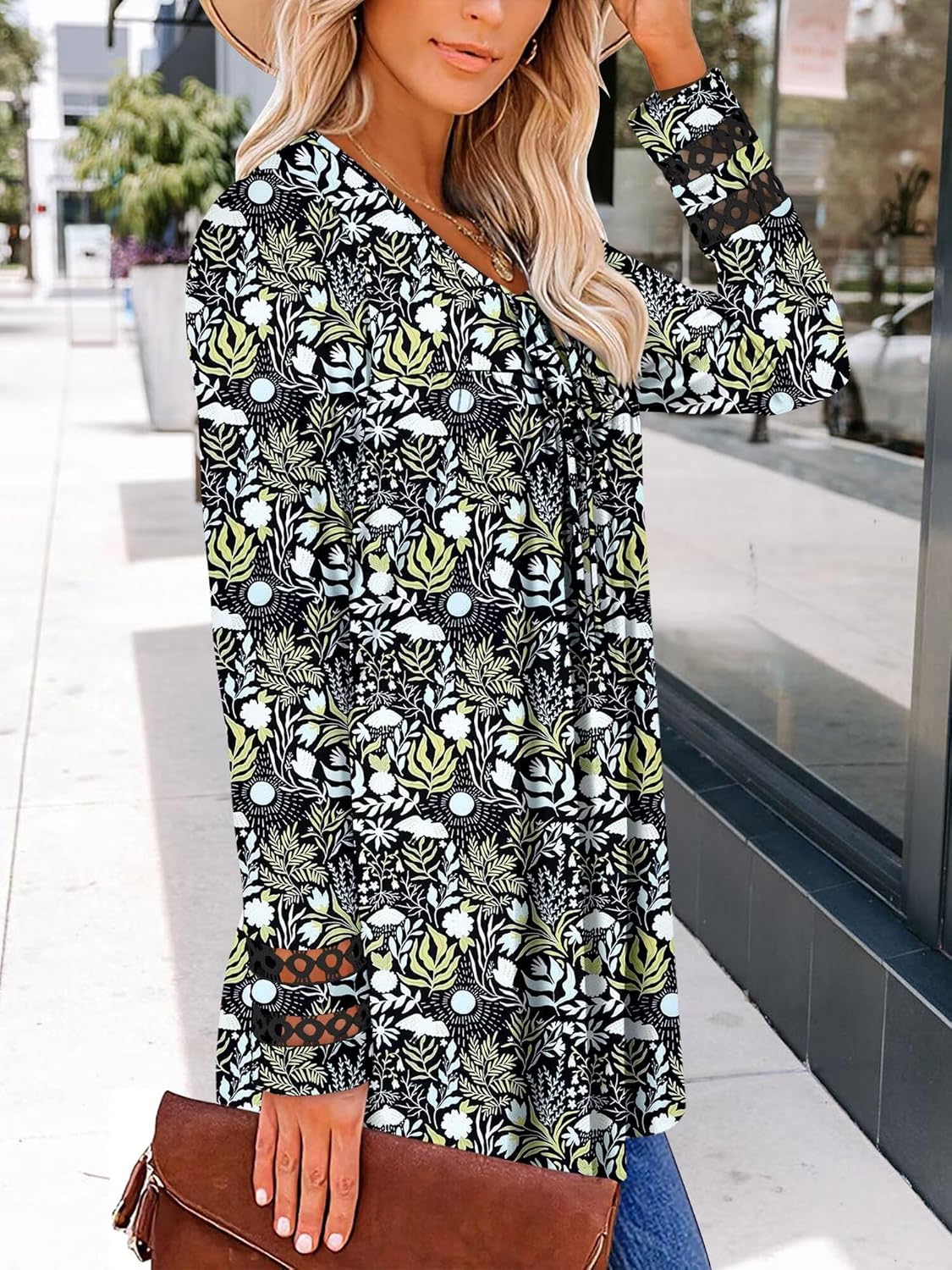 Magritta Womens Long Sleeve Tops 2025 Fall Keyhole-Tie Neck Pleated Tunic Blouses Dressy Casual Business Shirts - Image 3