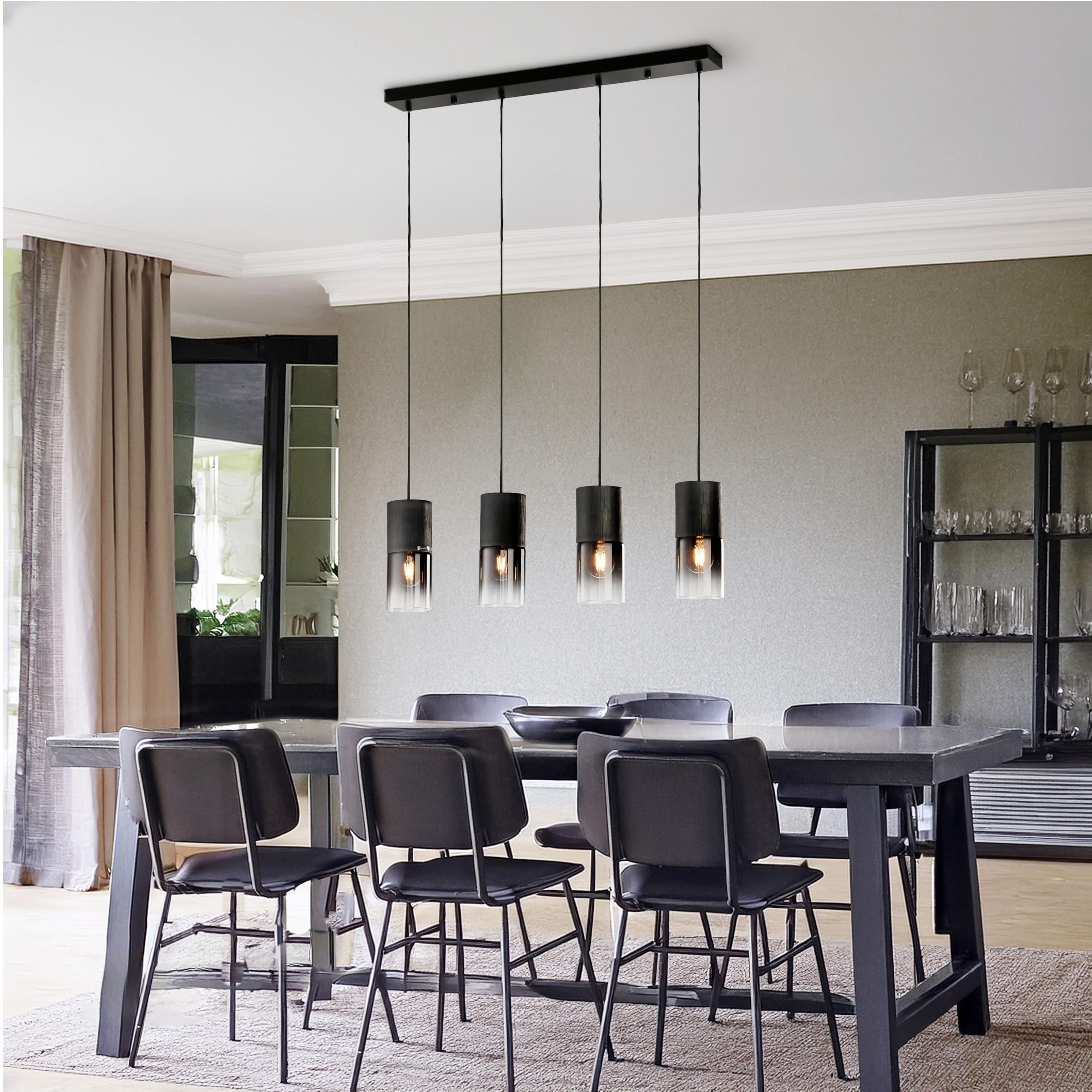 Trio Leuchten Pendelleuchte Robin 310600432, Metall Schwarz matt, Glas rauchfarbig, exkl. 4x E27, Schwarz Matt/Rauchfarbig