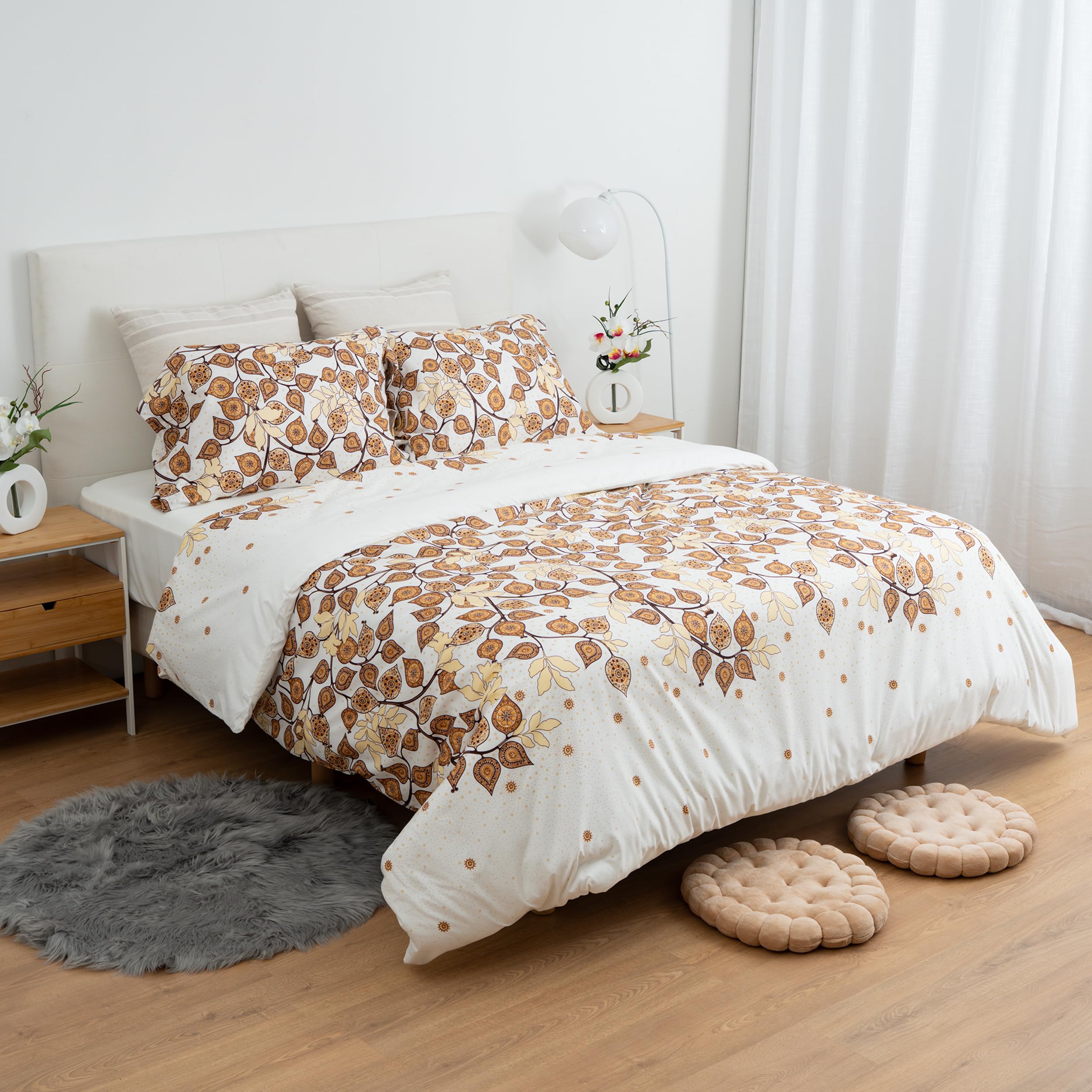 Juego de Funda Nórdica 4 Piezas para Cama 180 - Funda Edredón 260x240 cm, Sábana Bajera 180x200+28 cm, 2 Fundas de Almohadas 50x90 cm - Microfibra Suave y Transpirable - Blanco Otoñal