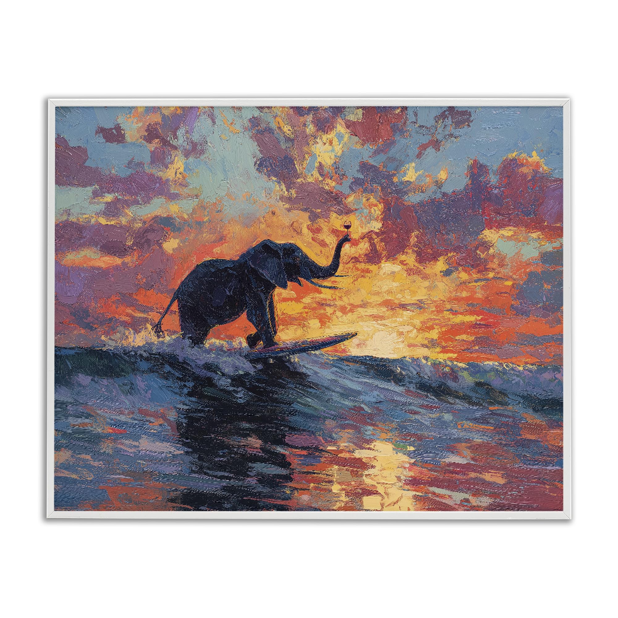 Cadre éléphant coucher de soleil Stupell pour salon apaisant