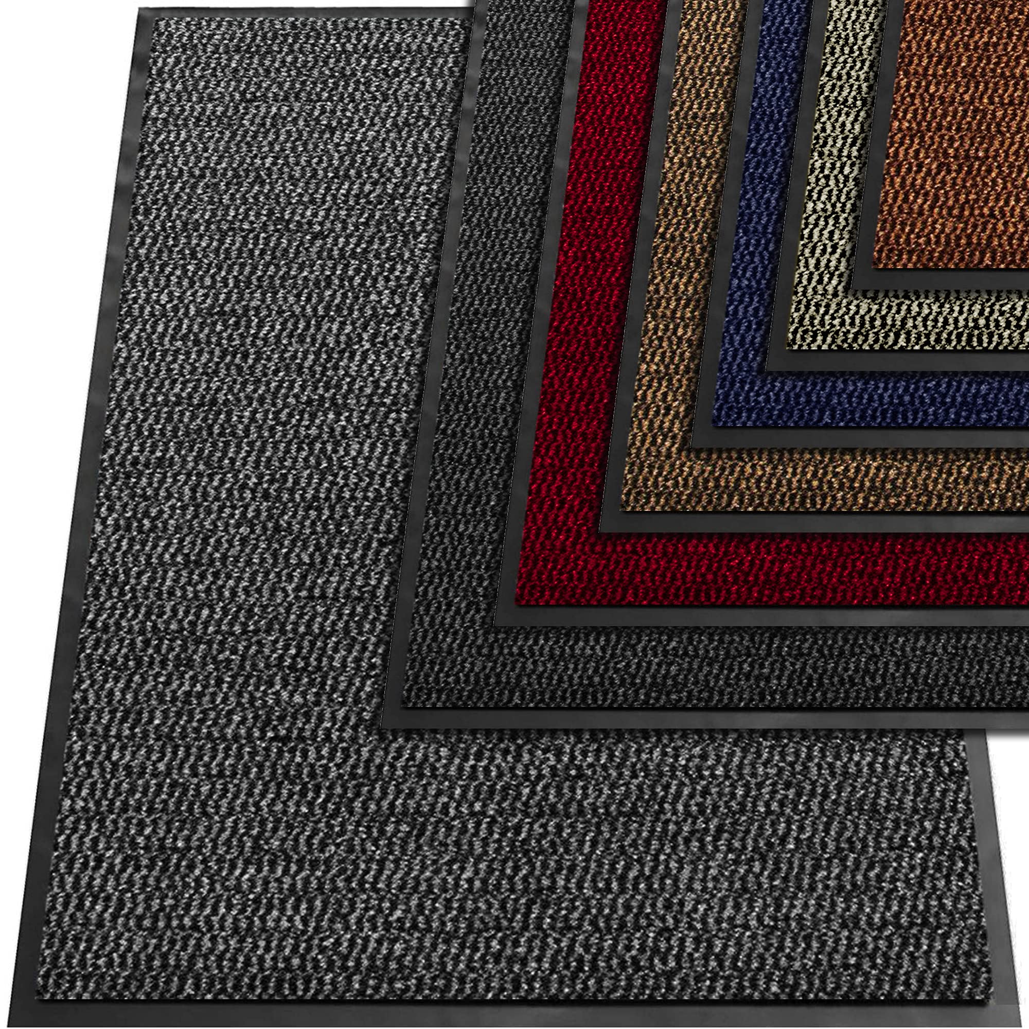 TrendMakers Grey/Black Durable Rubber Door Mat, Front Waterproof Floor mat, Low Profile, Heavy Duty Welcome Doormat Indoor/Outdoor, Rug Mats Entrance, Kitchen, Non Slip Runners (50cm x 80cm)