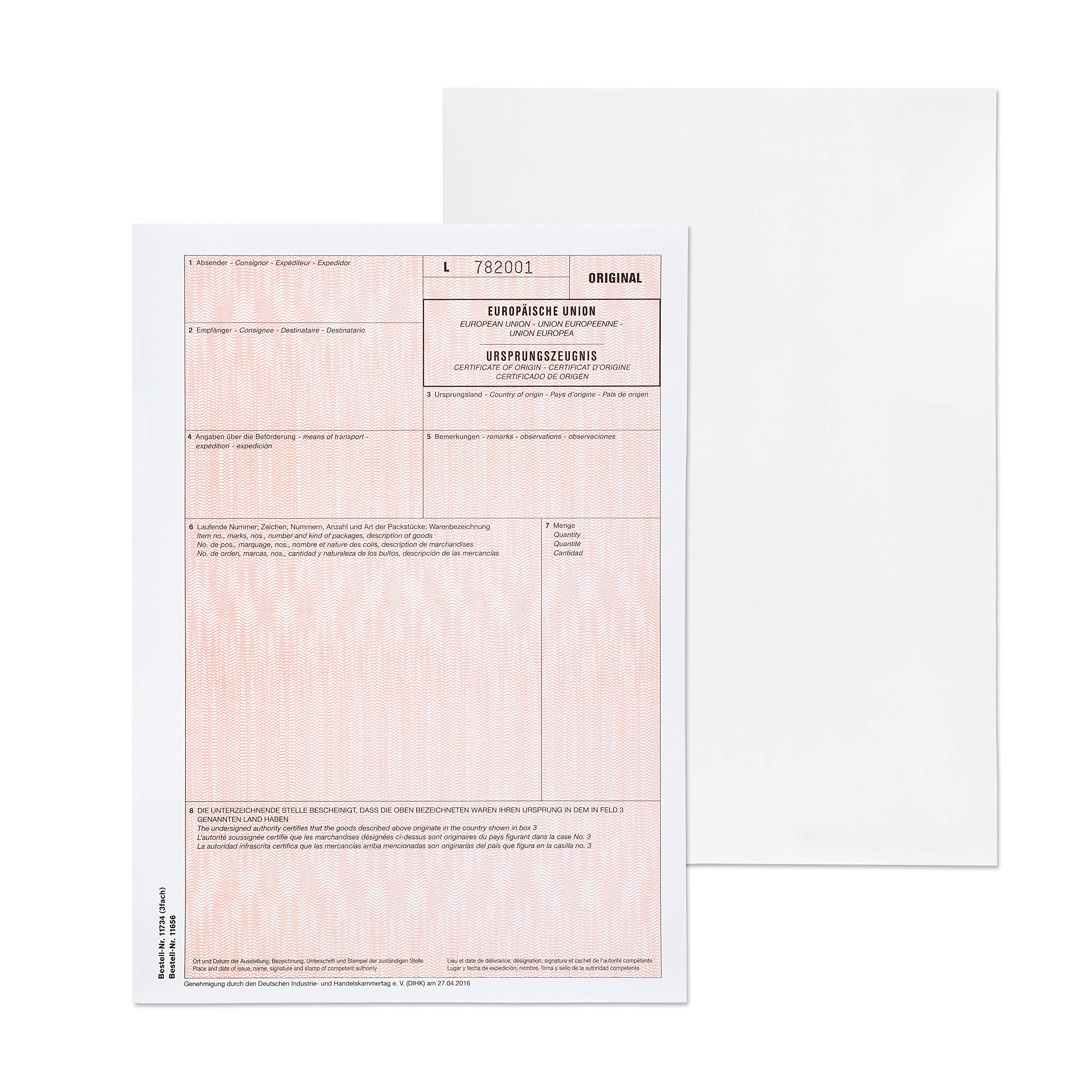 mashpaper Ursprungszeugnis Formular Vordruck 50 Stück für Laser- und Inkjetdrucker 11734 - Menge wählbar