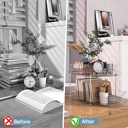 Miniatura 7 de 2 Tier Clear Organizer with Dividers, sliding out storage container, Bathroom Cabinet Storage, Under Sink Organizers, Kitchen, Medicine Storage