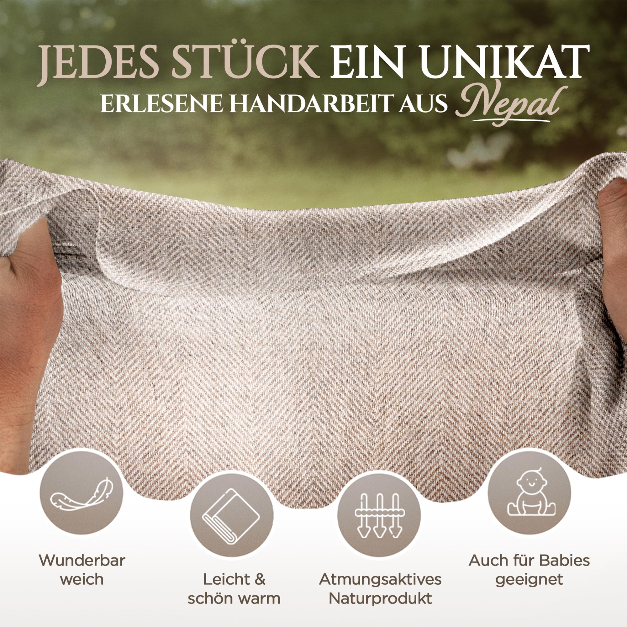Kaschmirdecke – Handgewebte Sofaüberwurf Decke aus 100% Kaschmirwolle – 135 x 270 cm Weiche und gemütliche Graubraune Kuscheldecke für Couch und Stuhl – Hergestellt in Nepal