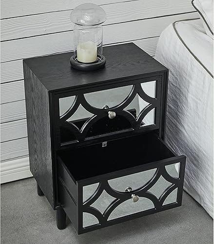 Miniatura 7 de COZAYH Mesita de noche contemporánea moderna mesita de noche con espejo frontal de 2 cajones para espacios pequeños dormitorio color negro