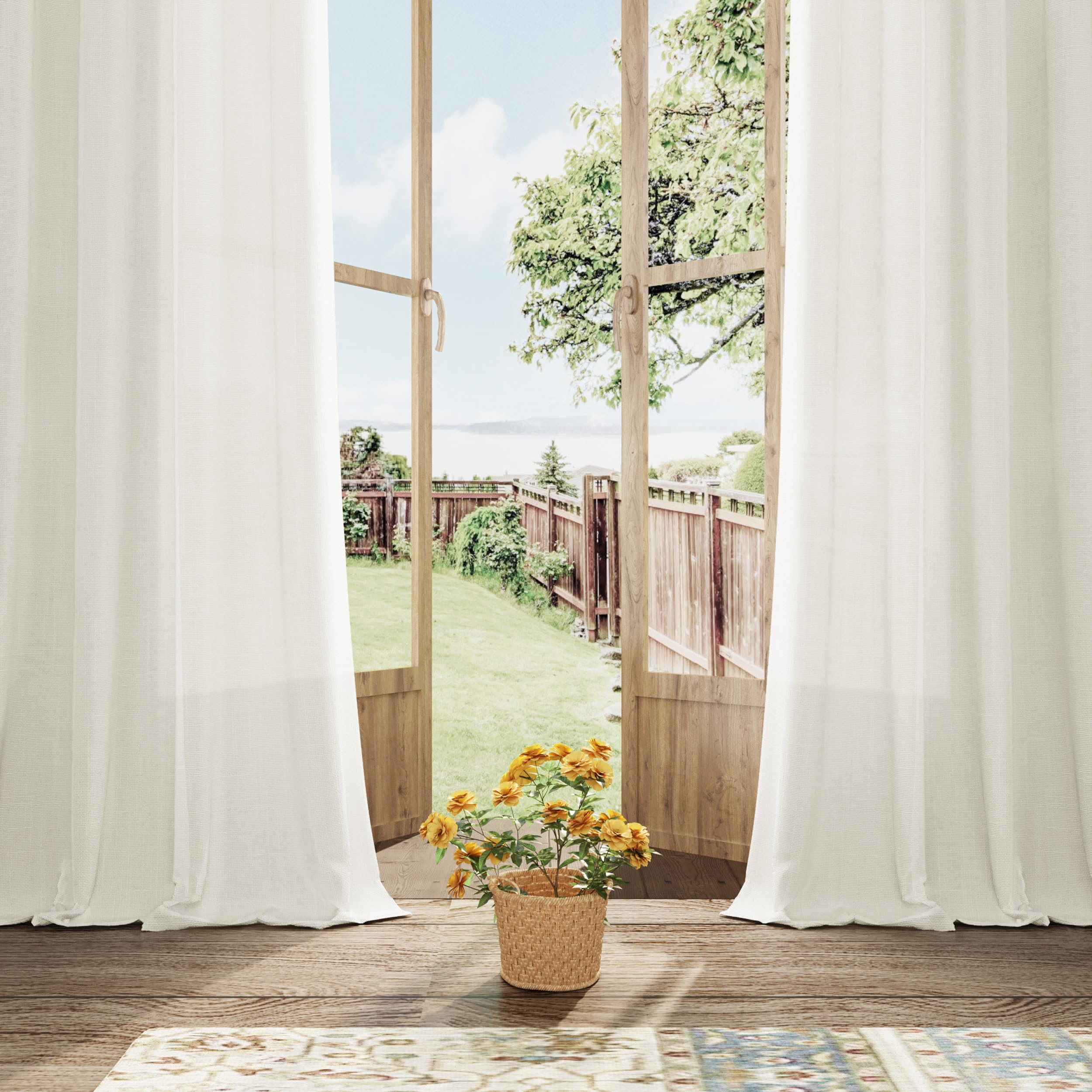 Tende in lino da 330 cm per soffitto alto soggiorno camera da letto 2 pannelli tende su misura con occhielli semi velate filtranti luce extra lunghe 332 cm per finestre a 2 piani, avorio crema 3,9 m