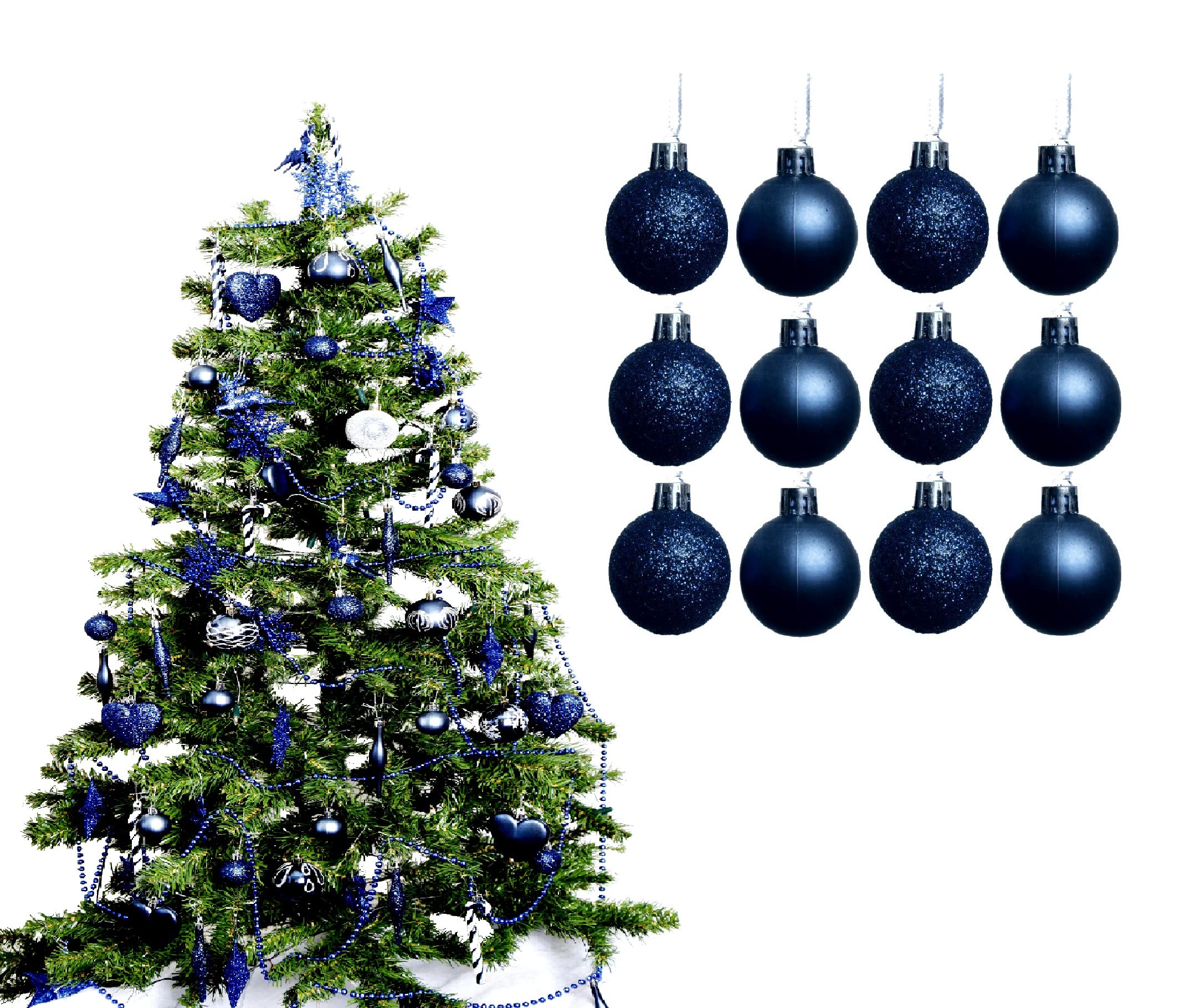 Simply Products Navy Matte & Glitter Christmas Baubles 3.8Cm - Great Christmas Tree Hanging Ball Decorations, Matte & Glitter Baubles Pack Of 12-3.8Cm (Navy Matte & Glitter)