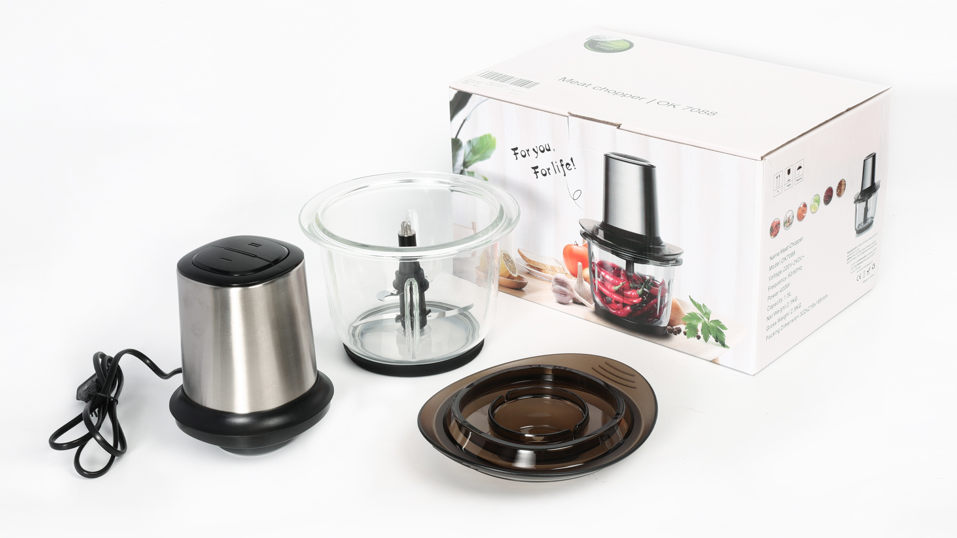 Zerkleinerer, Elektrischer Zerkleinerer Multizerkleinerer Universal mit 1,5L Edelstahlschüssel, 2 Geschwindigkeitsstufen Bremsfunktion für Fleisch, Obst, Gemüse und Babynahrung, Silber