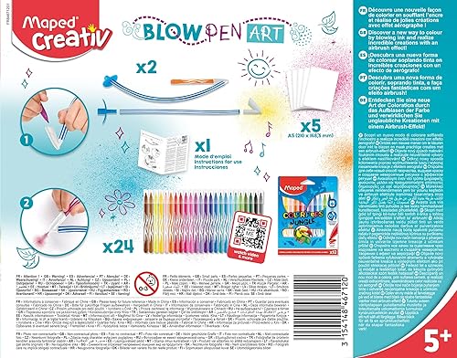 Miniatura 3 de Maped Creativ Blow Art Kit - 24 bolígrafos de punta de fieltro y 2 herramientas de aerógrafo - Kit de arte para niños