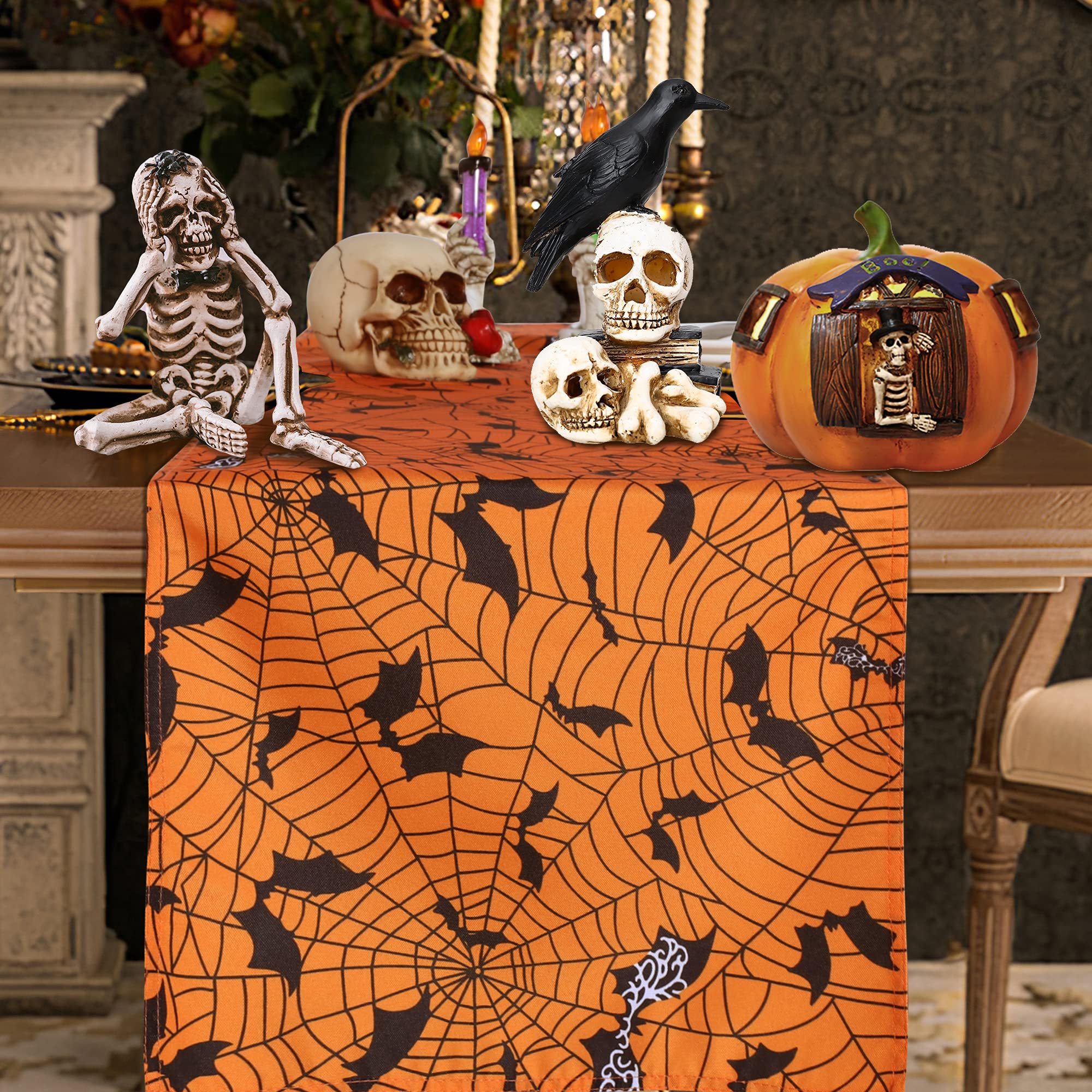 LUSHVIDA Halloween Table Runner - Patterned Wrinkle Resistant Washable Holiday Table Runners for Party Dinner, Dining Room Table Decoration(14X108 inches)
