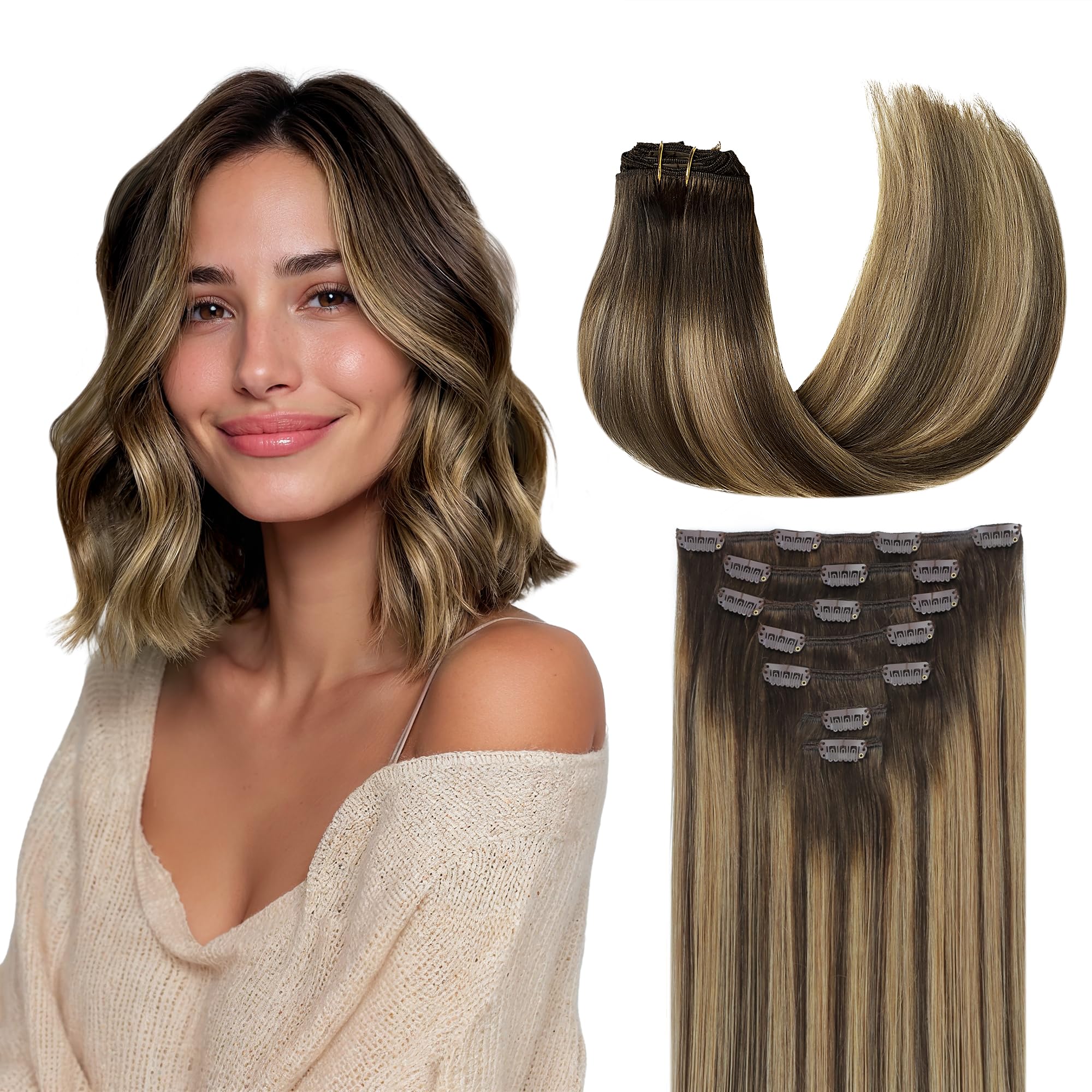 GOO GOO Clip in Hair Extensions Human Hair, 22inch 120g 7Pcs, #1B Natural black, Hair extensions for women, Human Hair Extensions Clip in — view 96