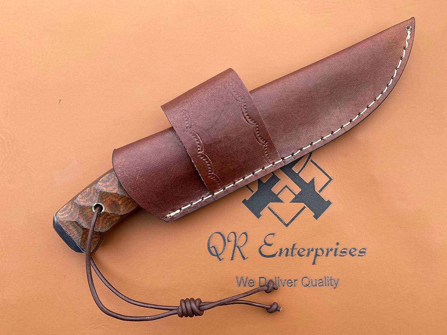 10'' Bushcraft Knife - Scandi Grind Fixed Blade Hunting Knives - Hand Forged Outdoor Camping Knife - G10 Handle - Leather Sheath