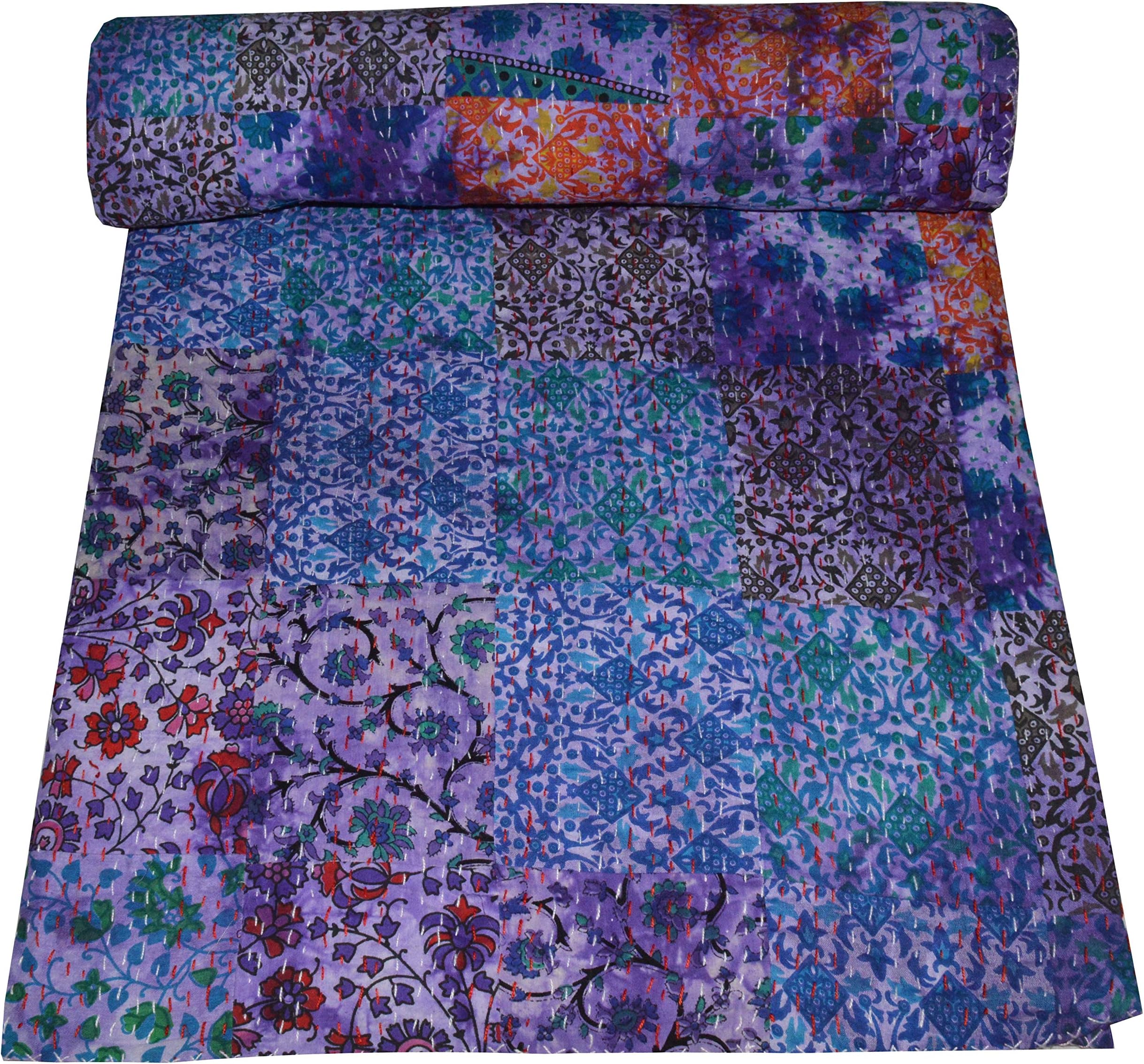 V Vedant Designs Kantha Quilt Throw Blanket Bedspread (Tie Dye)