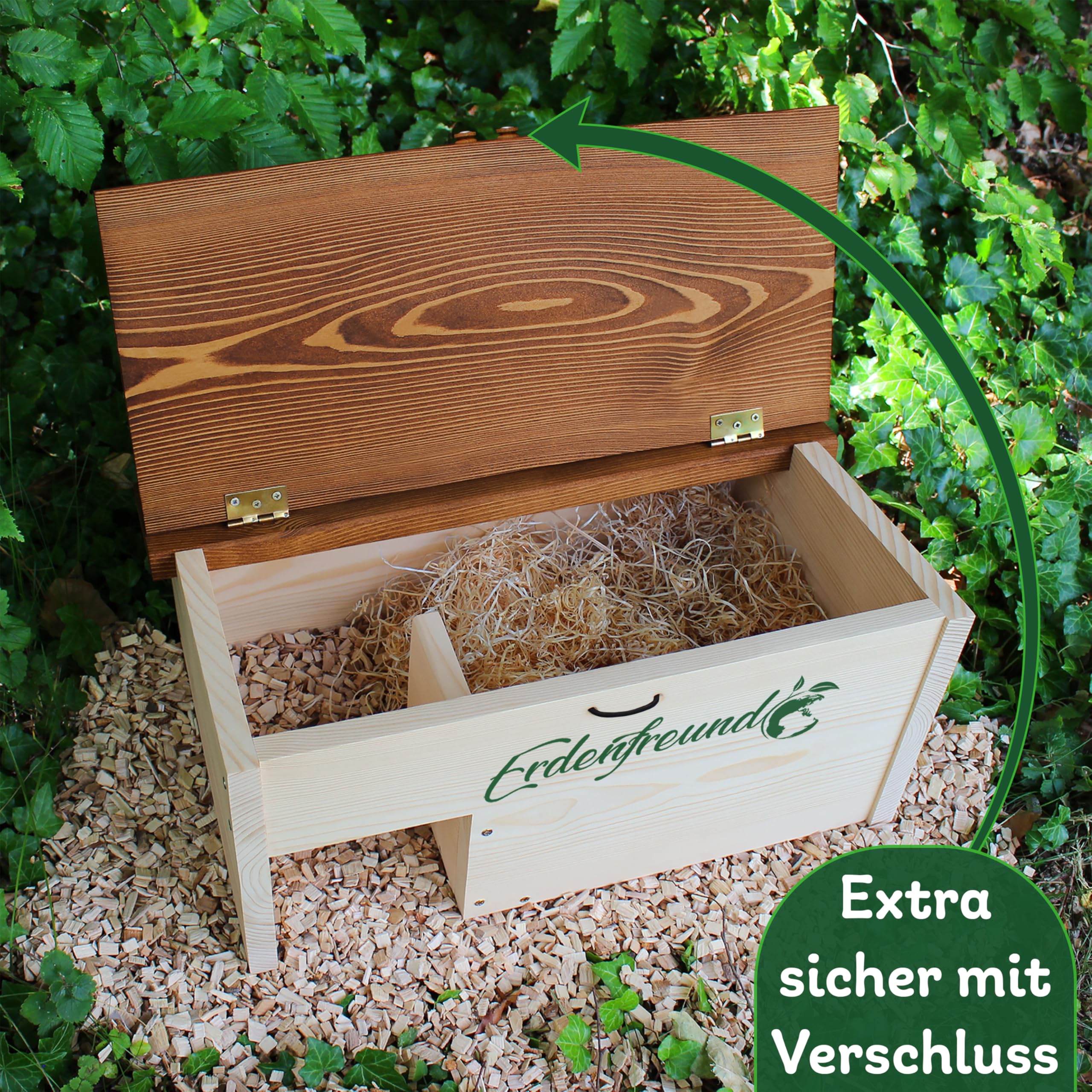 Erdenfreund® Casetta per ricci con chiusura di sicurezza sul tetto e ingresso labirinto contro Fressfeinde riccio e nidificazione per una famiglia di ricci (casa invernale per ricci)