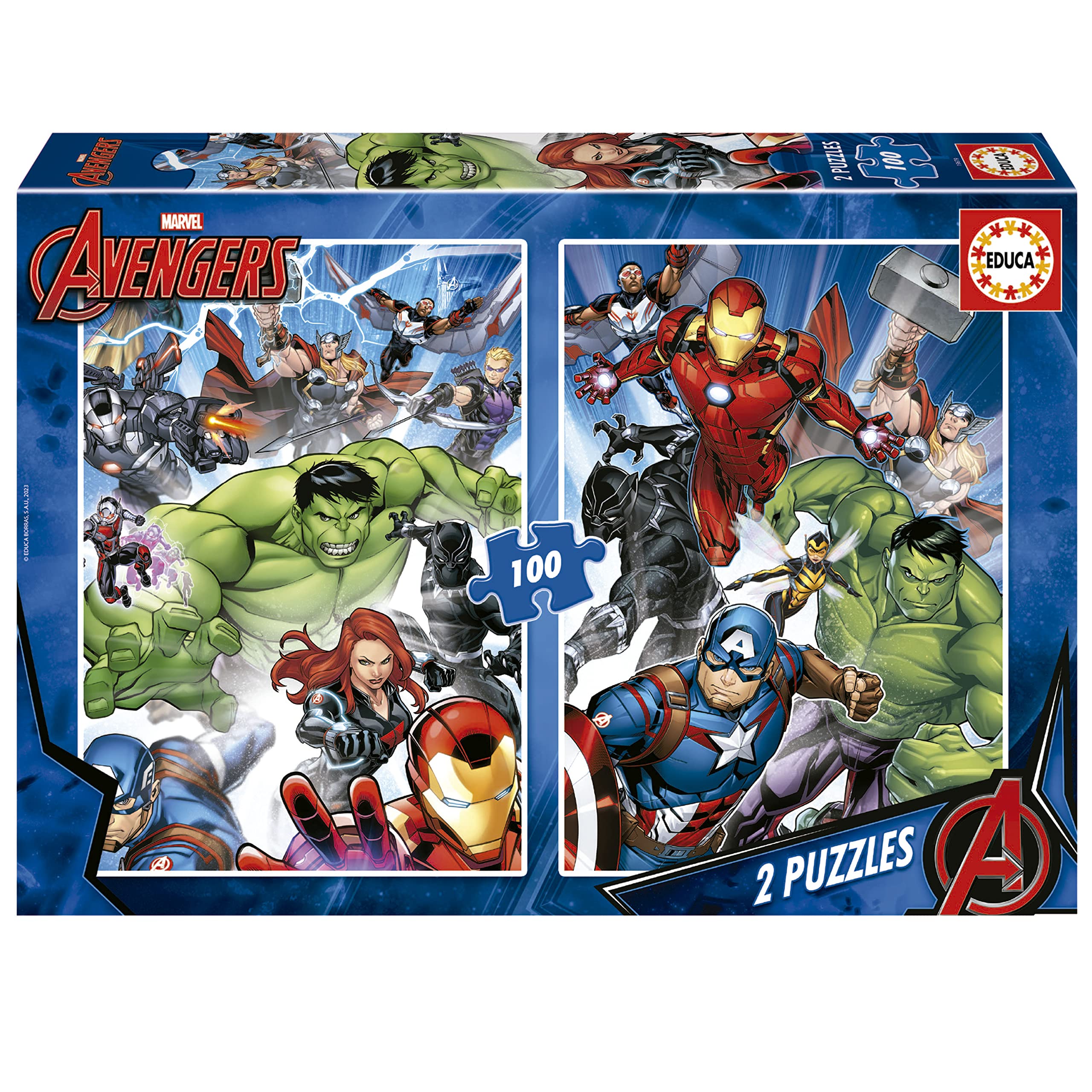 Educa - Kinderpuzzle Marvel Avengers | 2x100 Teile Puzzleset | Hulk, Iron Man, Marvel Superhelden | ab 6 Jahren (19679)