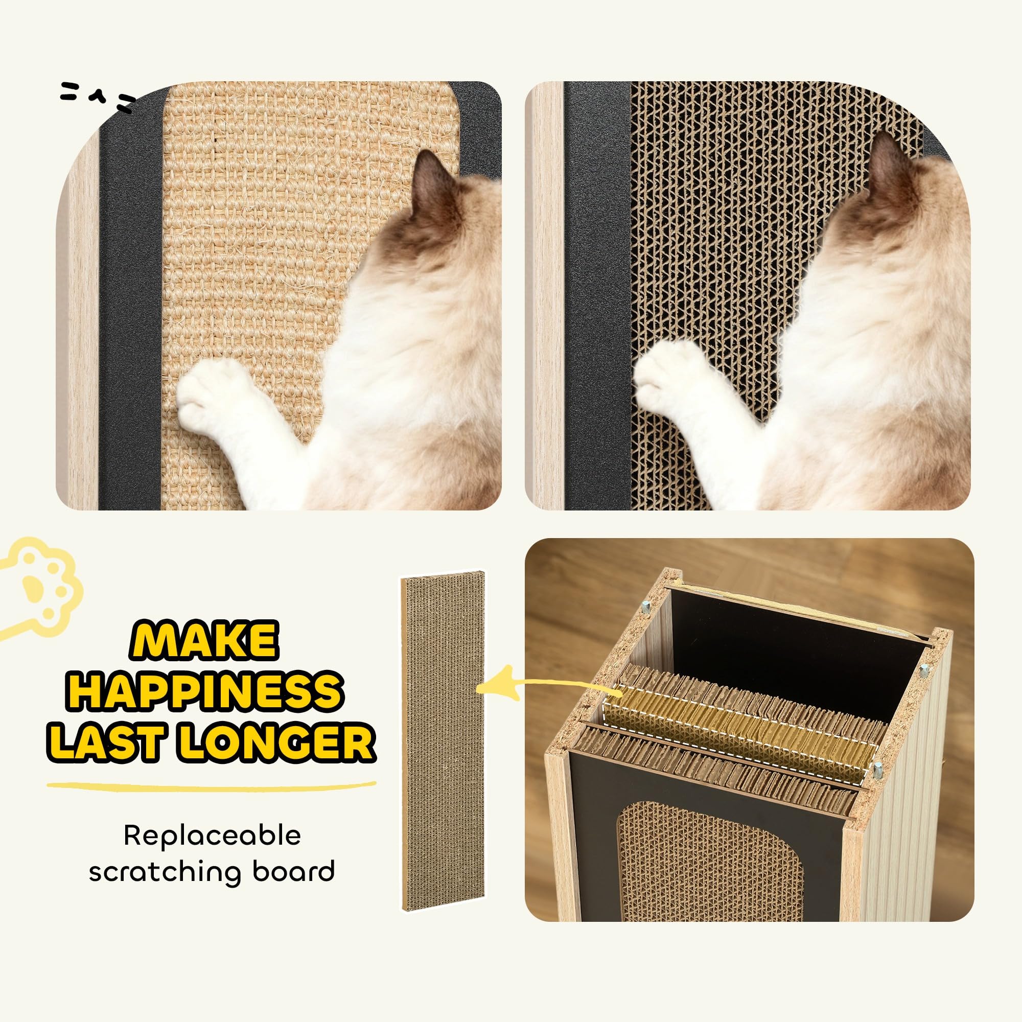 Rascador para Gatos PawHut, rascador Alto de 63 cm con Tablero de rascado reemplazable, Percha Superior, Alfombrilla de rascado de sisal Natural, para Gatos Grandes y Gatitos, Roble