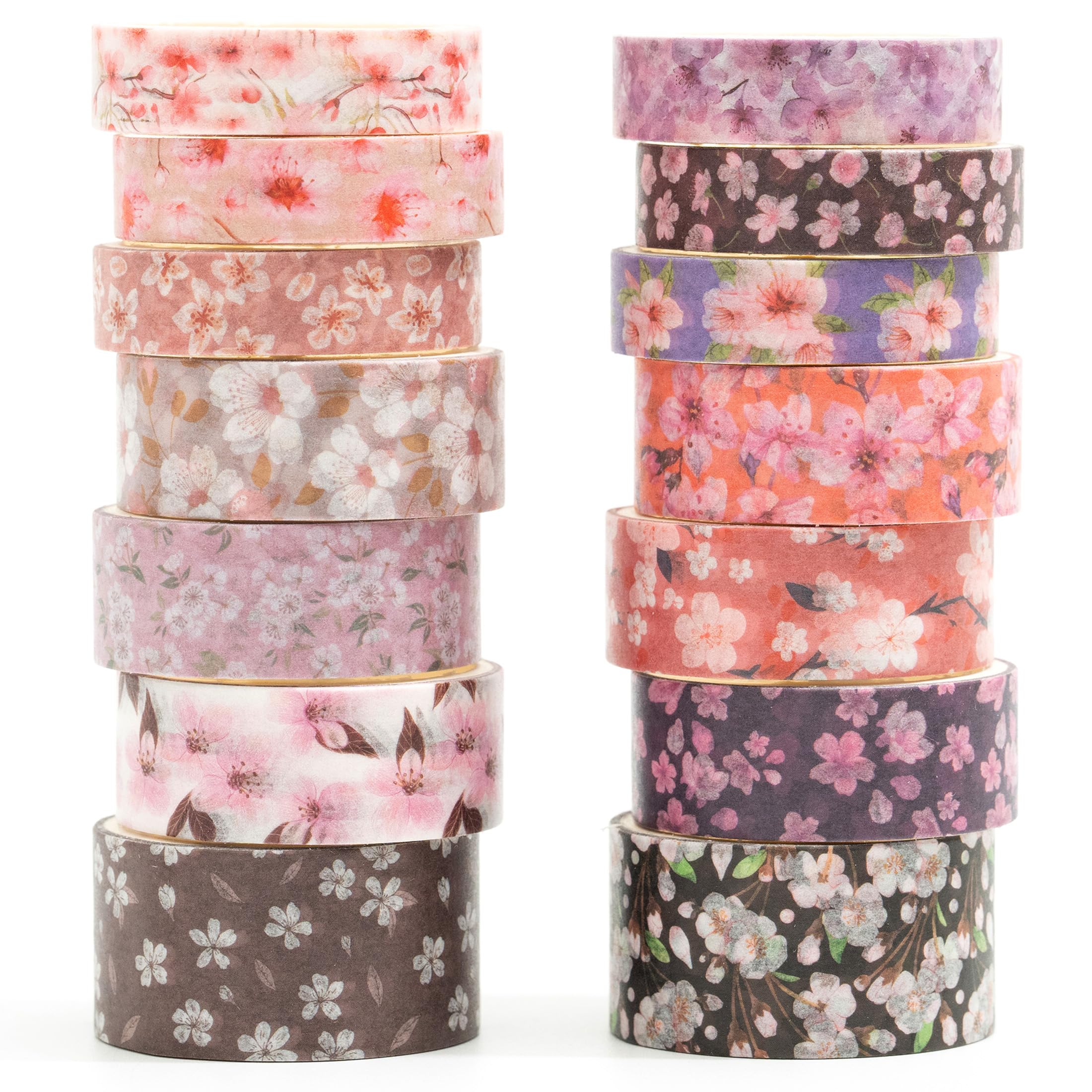 Songdao 14 Rolls Sakura Washi Tape Set Flowers Arts Adhesive Tapes Cherry Blossom Decorative Masking Tape Sets for Craft, Kids, Scrapbook, DIY, Gift