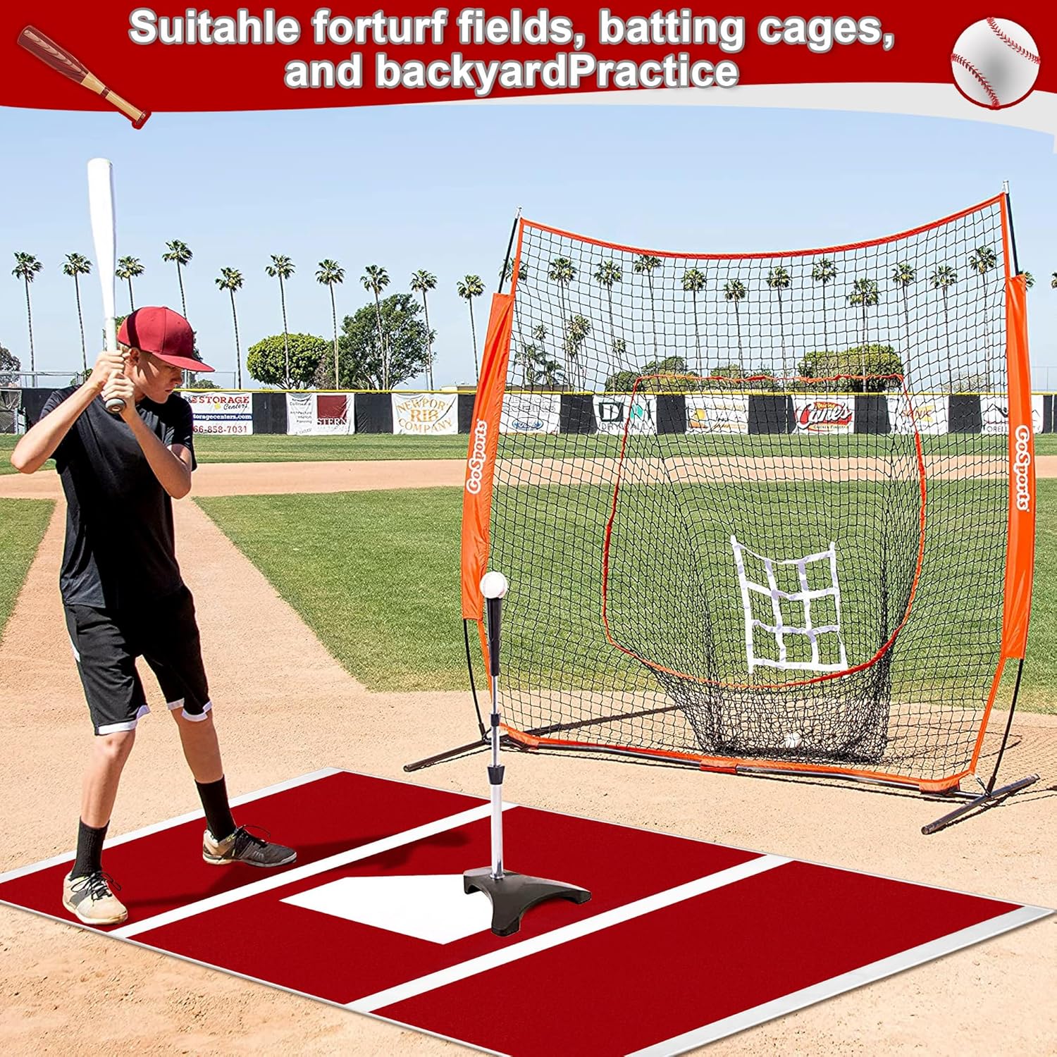 6x4 ft Baseball and Softball Hitting Mat with Non-Slip Backing, High-Visibility Stance Guide, Cushioned Surface for Indoor Outdoor Batting Practice, Portable Training Mat with Durable Turf Design