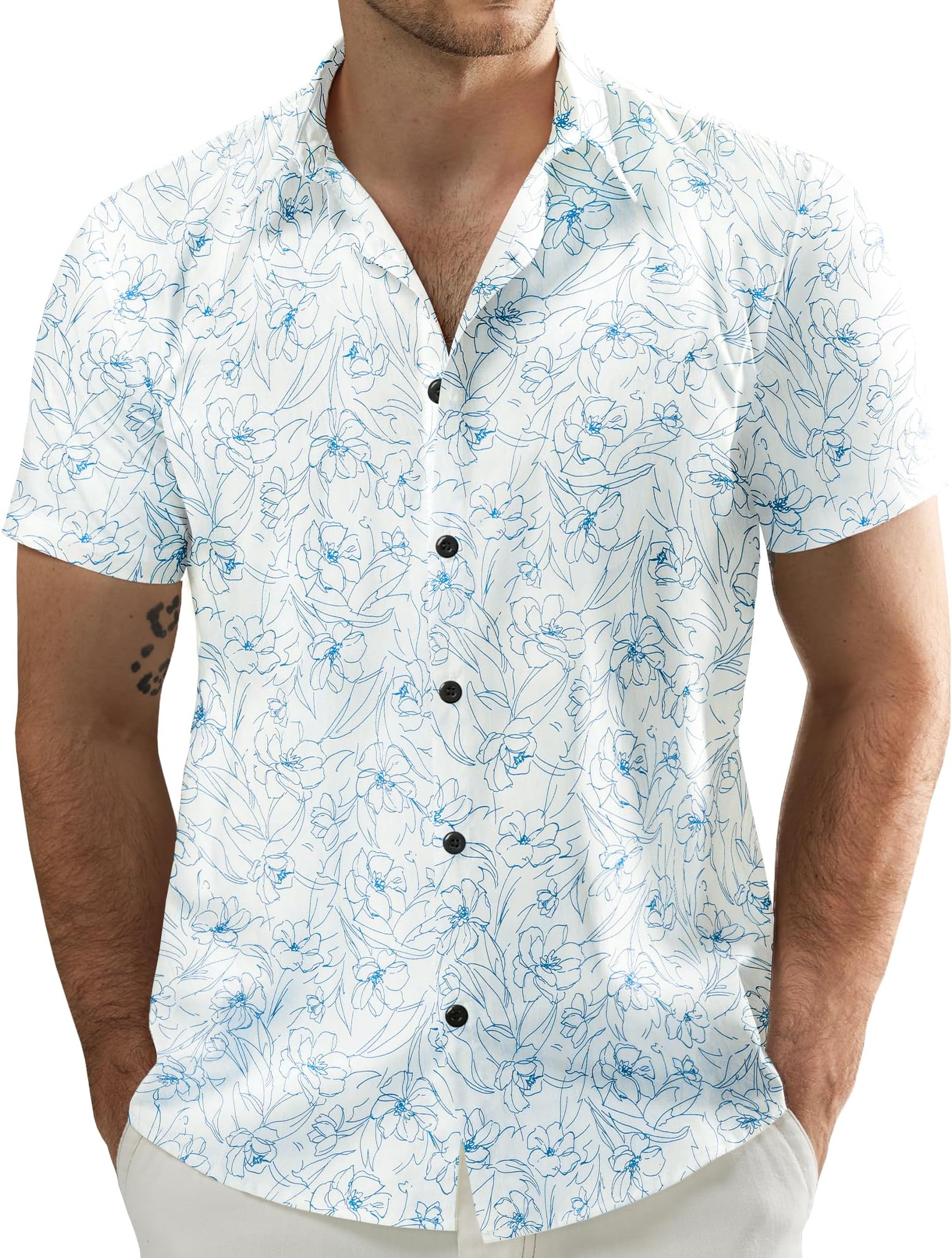 Men's Flower Casual Short Sleeve Aloha Hawaiian Shirt