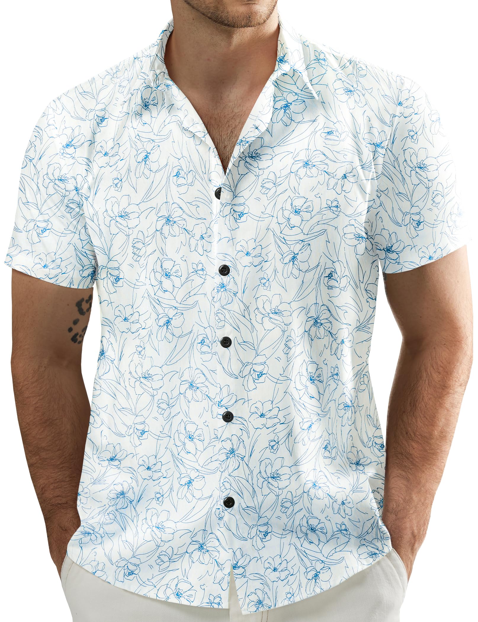 Men's Flower Casual Short Sleeve Aloha Hawaiian Shirt