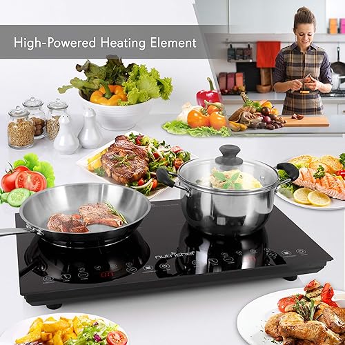 Miniatura 5 de NutriChef Cocina de inducción eléctrica dual de 120 V  1800 W portátil de cerámica digital para encimera de cocina de doble quemador con bloqueo de