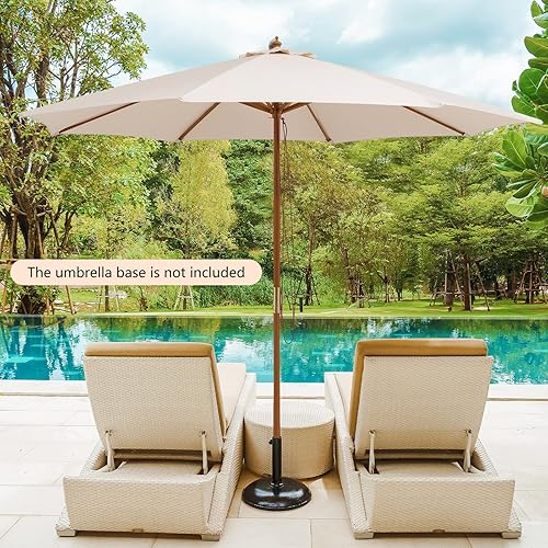 Miniatura 9 de HAPPYGRILL Sombrilla de madera para patio de 10 pies con polea de cuerda, 8 varillas de bambú, 3 alturas ajustables, techo ventilado, sombrilla de