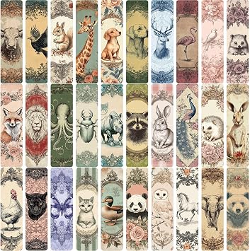 30pcs Vintage Paper Bookmarks Retro Animals Themed Reading Book Mark Aesthetic Book Accessories for Book Lovers Gifts School Essential Stationery N