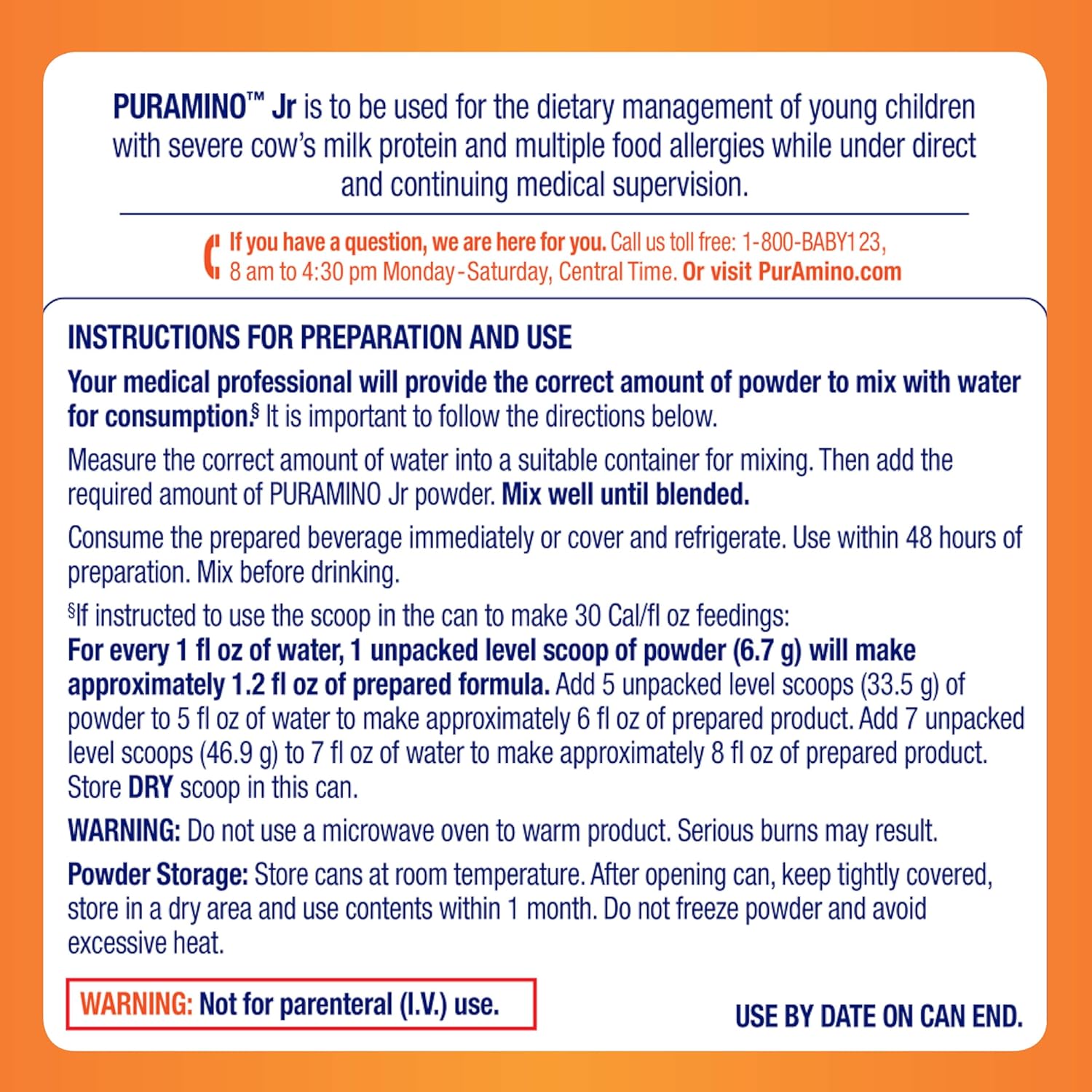 PurAmino Junior, Hypoallergenic Amino Acid based Powder for Severe Food Allergies and GI conditions, Nutritionally Complete for Ages 1 and older, 14.1oz can, Pack of 4