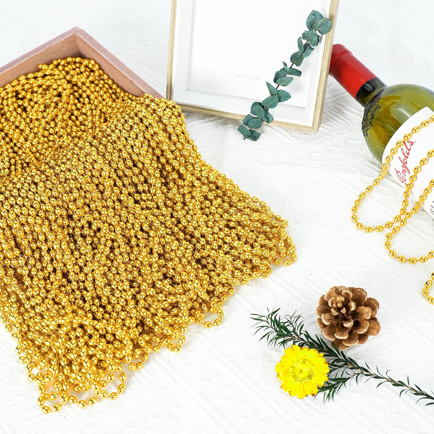 SHAOQINLIN 100 PCS Gold Bead Necklace, Gold Mardi Gras Christmas Oval Beads Necklaces 30.5" Metallic Beaded Costume Necklaces Party Necklaces for Mardi Gras Christmas Parade Throws Pirate Party Favors - Image 5