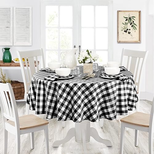 Miniatura 6 de Home Bargains Plus Camino de mesa rústico de algodón a cuadros de búfalo, 180 cm de largo, negro, camino de mesa a cuadros de gingham de cabaña de