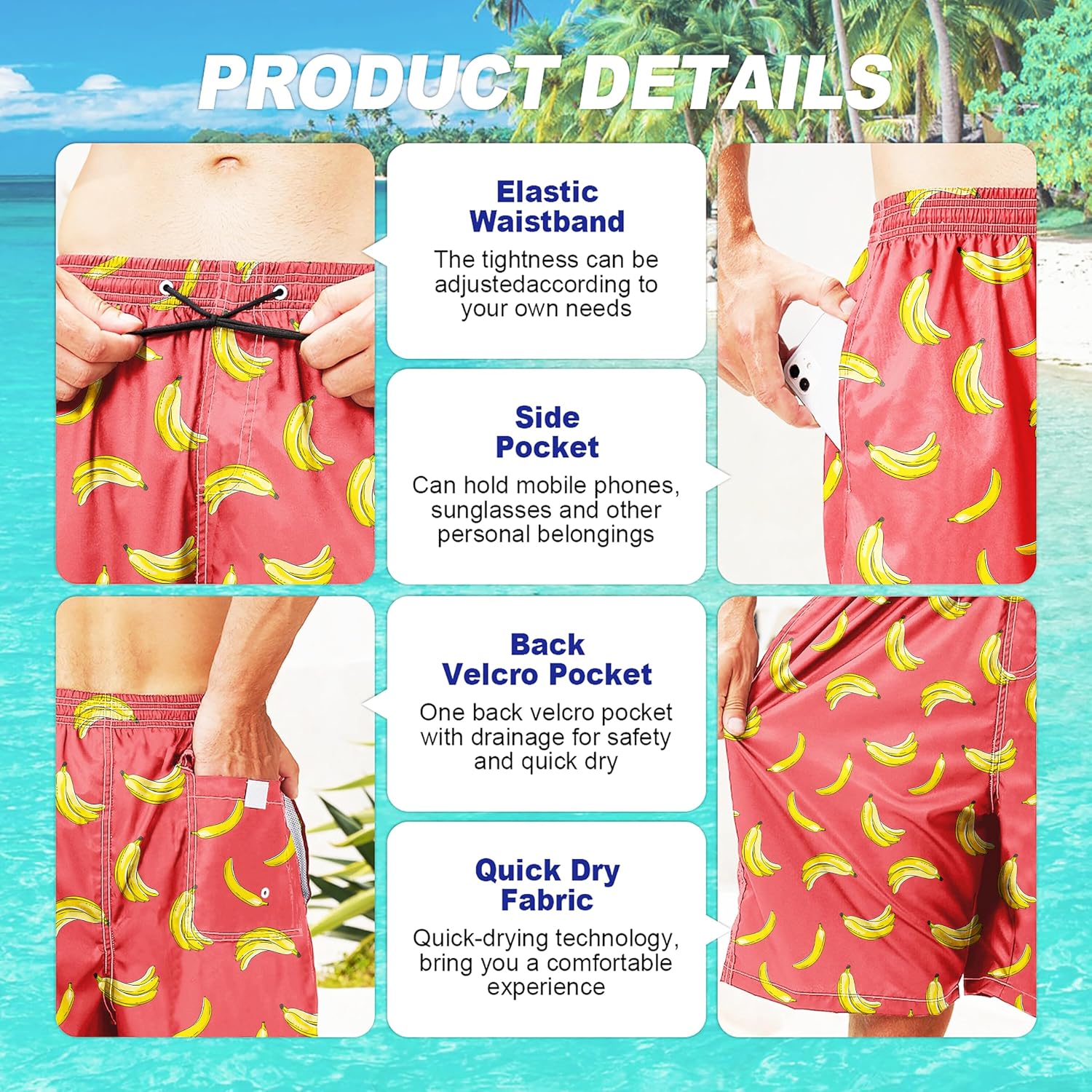FT FENTENG Mens Swim Trunks Quick Dry Board Shorts with Mesh Liner, Breathable Big & Tall Beach Shorts Swimwear Bathing Suits thumbnail