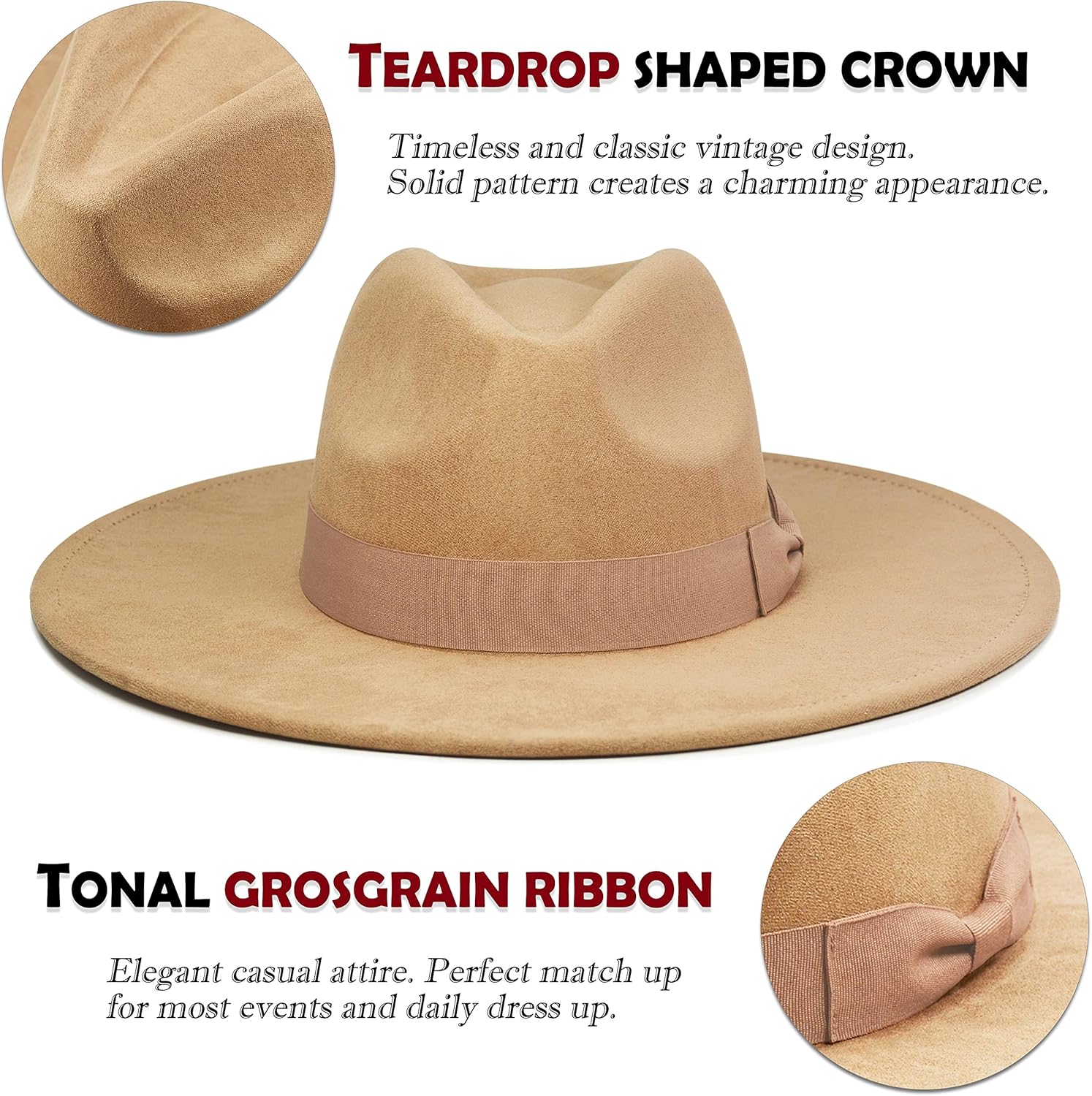 FLUFFY SENSE. Big Wide Brim Fedora Hat for Women - Nashville Outfits Western Hats Women's Felt Panama Rancher Hat - Image 3