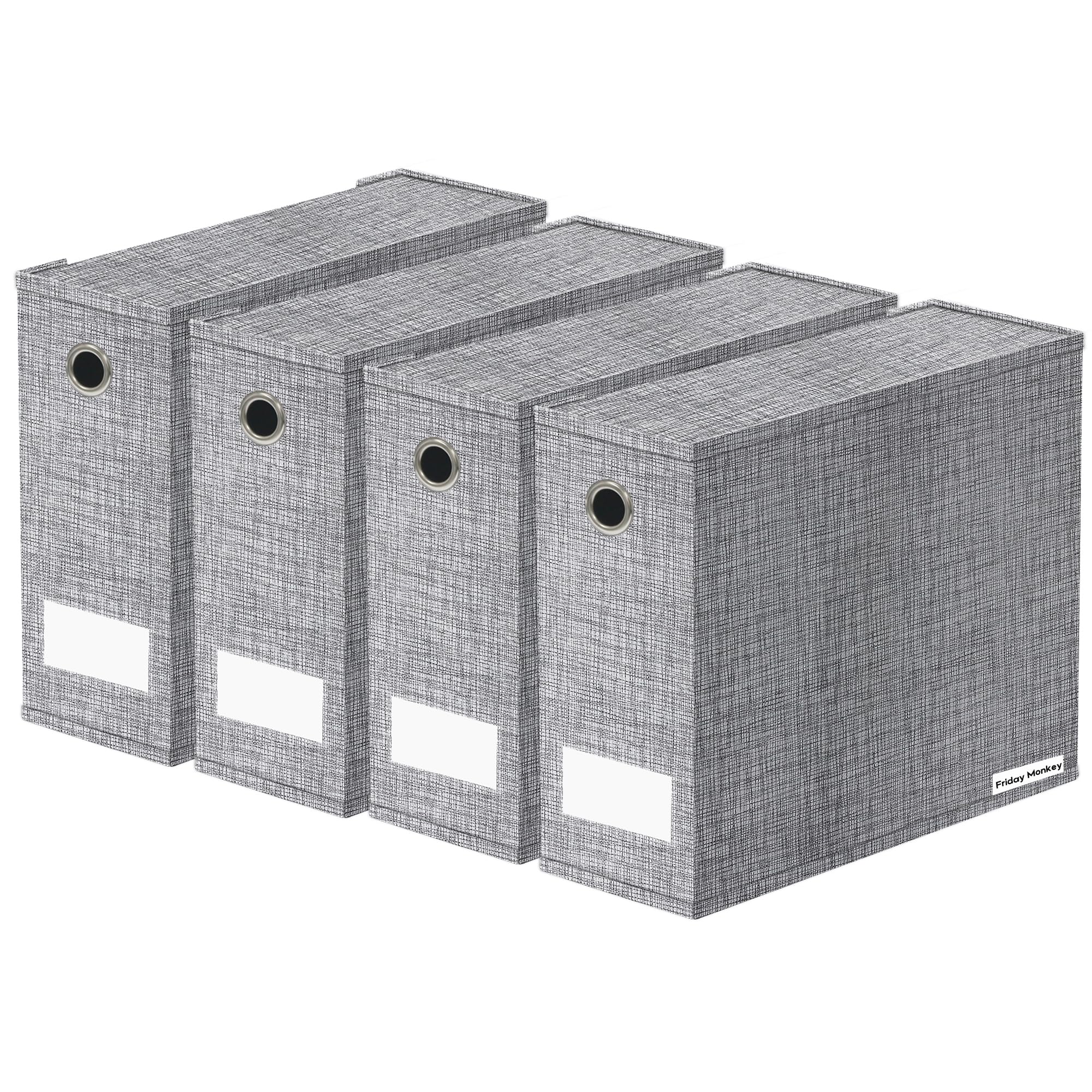 Foldable Linen Fabric Closet Organizers Sturdy Cube Bedding Storage Box for XL King Bed Sheet Set, Duvet Covers, Blankets and Pillow Cases, 15" Dx 13" W x 5.1" H, Line Black, ZMXCBBP4