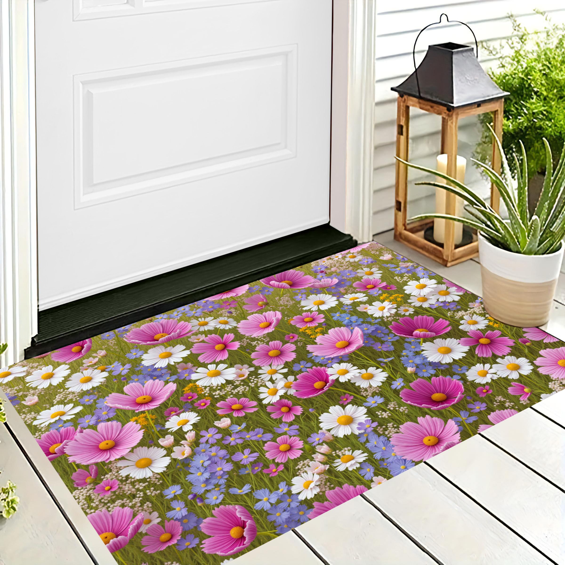 Tapis de porte lavable pour couloir et extérieur au design botanique