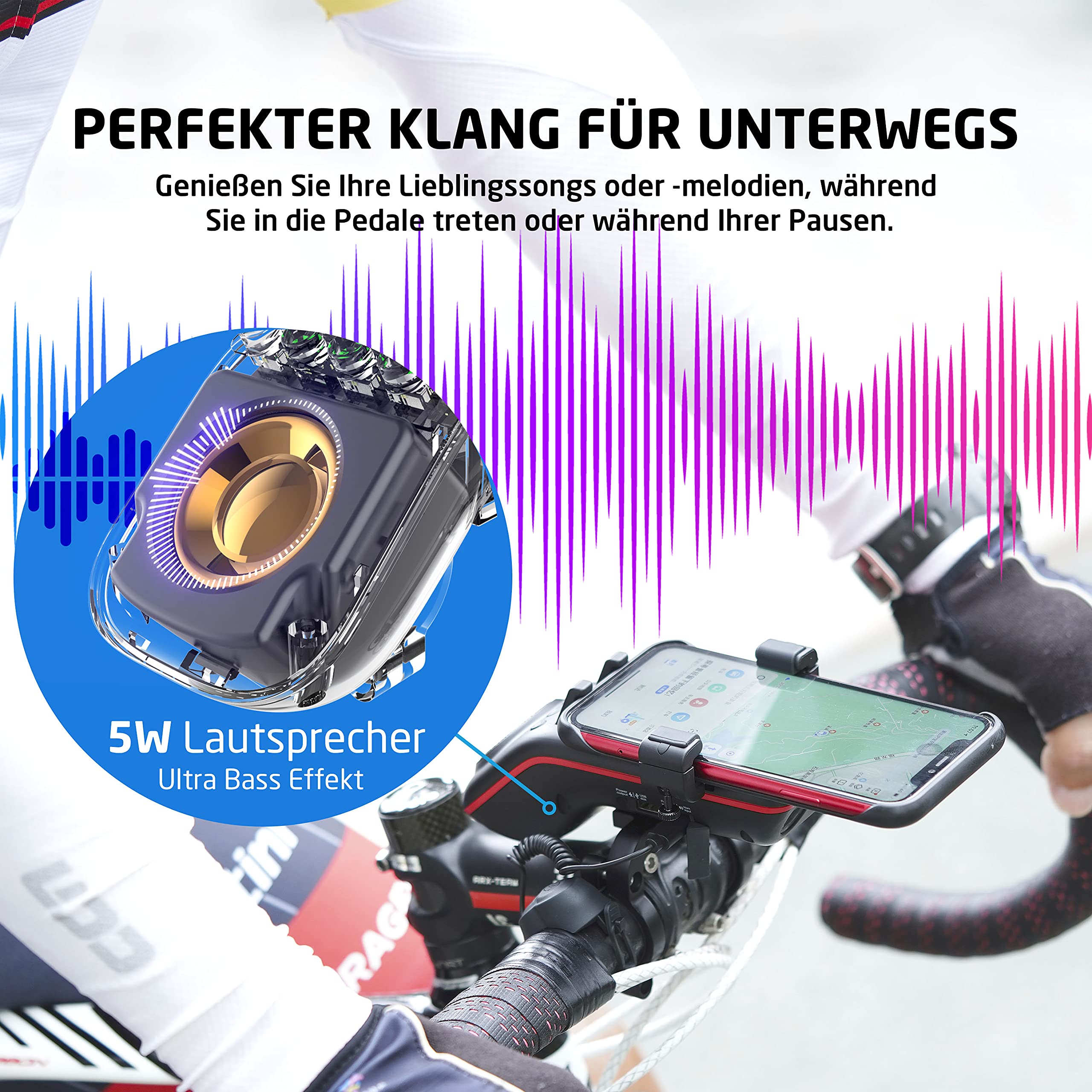 UPPEL Głośnik rowerowy Bluetooth, wielofunkcyjny, wodoszczelny rower audio, powerbank/dzwonek/mikrofon, tryb TF/SD/AUX, ekstremalny i rekreacyjny, do jazdy na rowerze i rowerze górskim, czarny