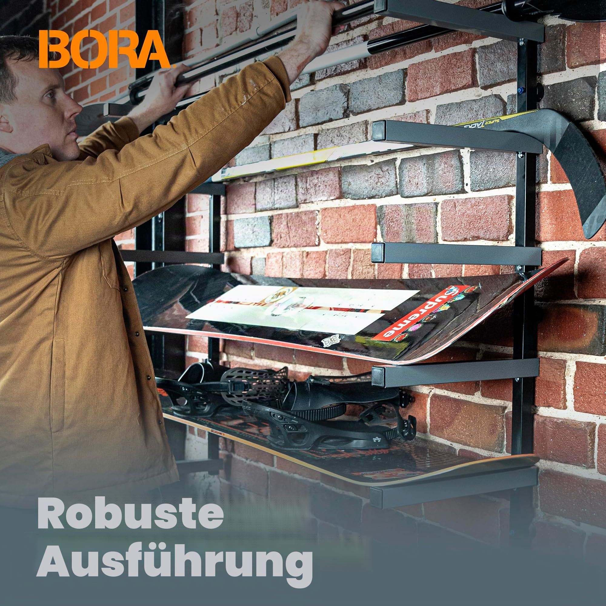 Bora Portamate PBR-006B Holzorganizer und Holzaufbewahrung, Metallregal mit 6 Ebenen, Wandhalterung für den Innen- und Außenbereich