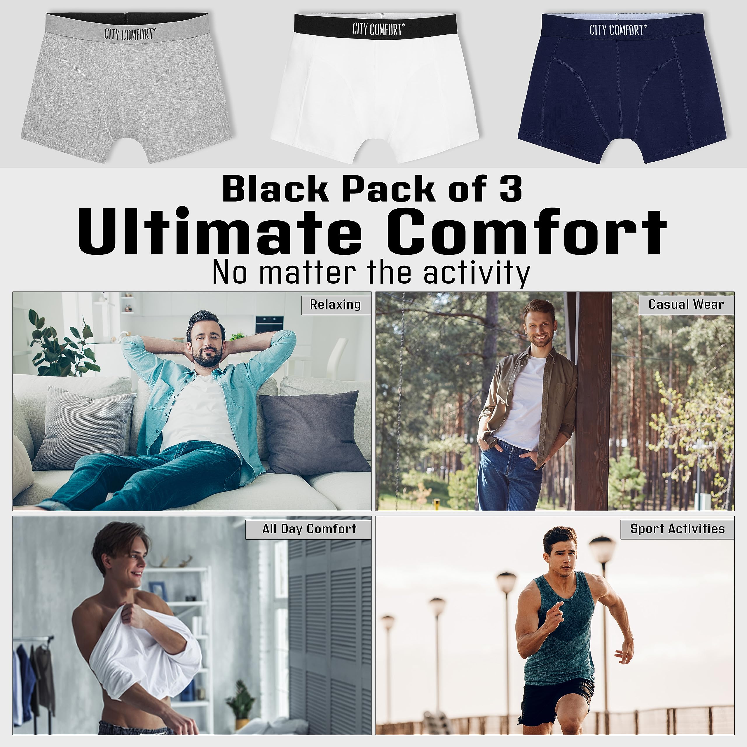 CityComfort Boxer Uomo - Mutande Uomo Pacco da 3 Boxer Taglie Forti Uomo S-4XL Intimo Uomo Ragazzo Elasticizzato Set Boxer Bamboo Comodo e Traspirante Colori Assortiti