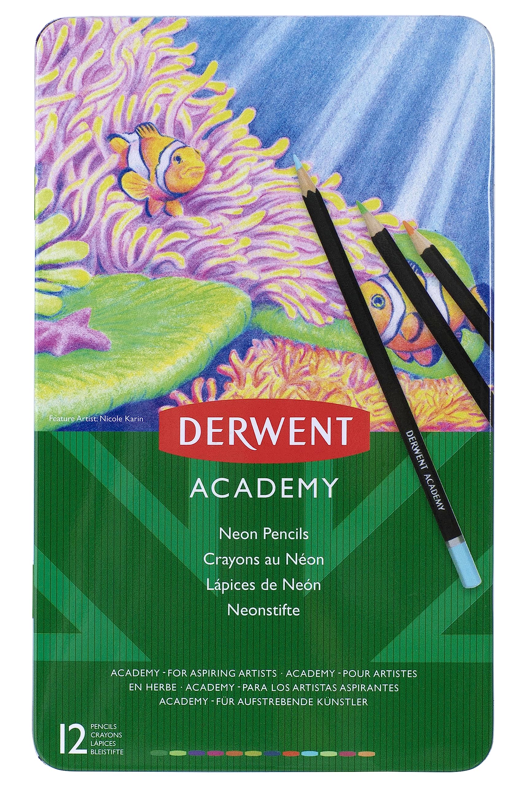 Derwent Academy Neon Colour Pencil Tin of 12