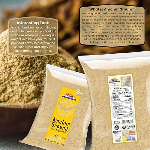 Miniatura 4 de Rani Amchur (Mango) - Especias molidas en polvo de 80 onzas (5 libras) 5.0 lbs a granel  Todo natural, origen indio  Sin color  Apto para gluten