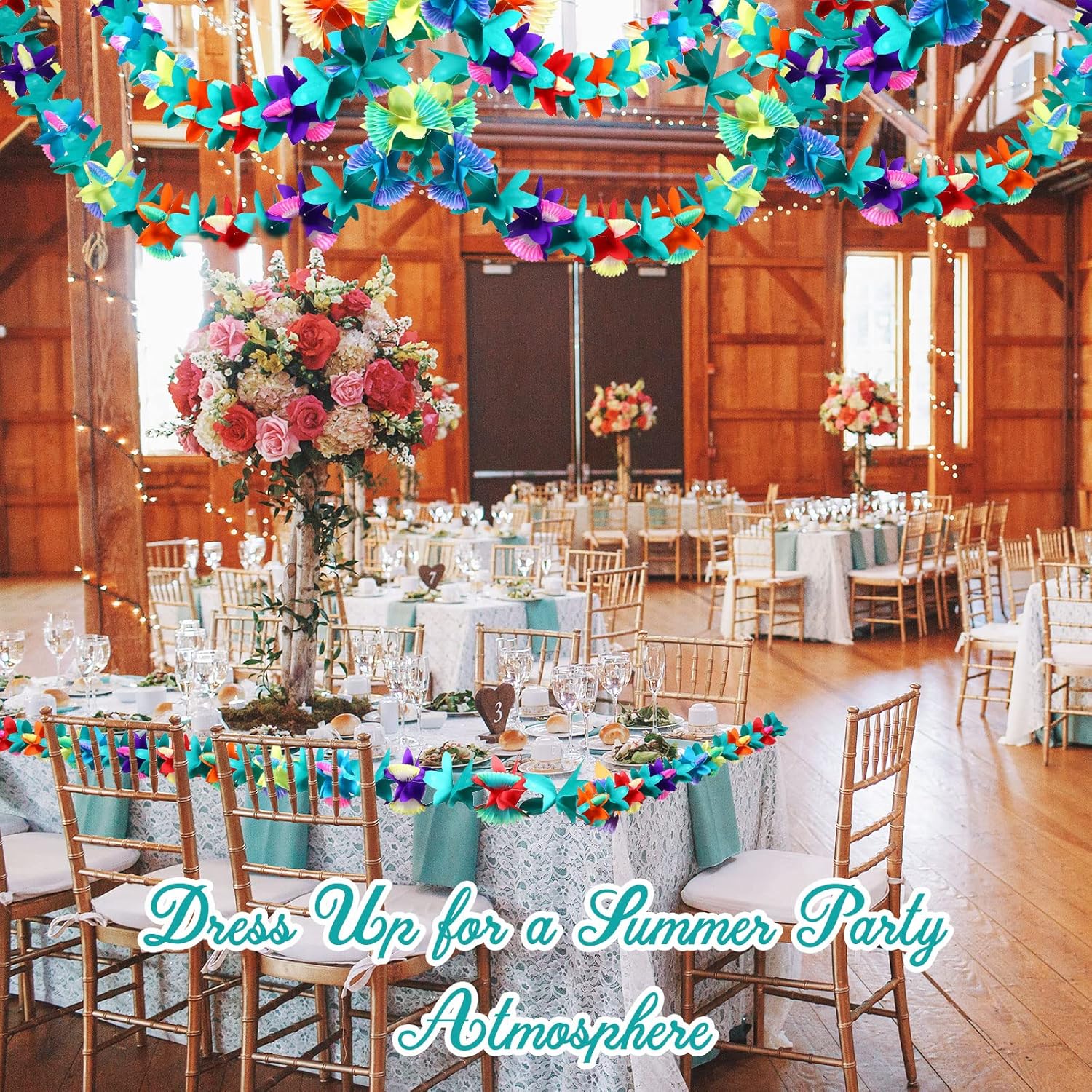 KJOET 10フィート ハイビスカス ペーパーガーランド トロピカルフラワーガーランド ハワイアン ルアウ パーティーデコレーショ