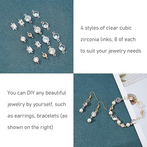 Miniatura 8 de SUPERFINDINGS 32 piezas de 4 estilos de diamantes de imitación de conector redondo con doble lazo chapado en oro plata conector colgante colgante