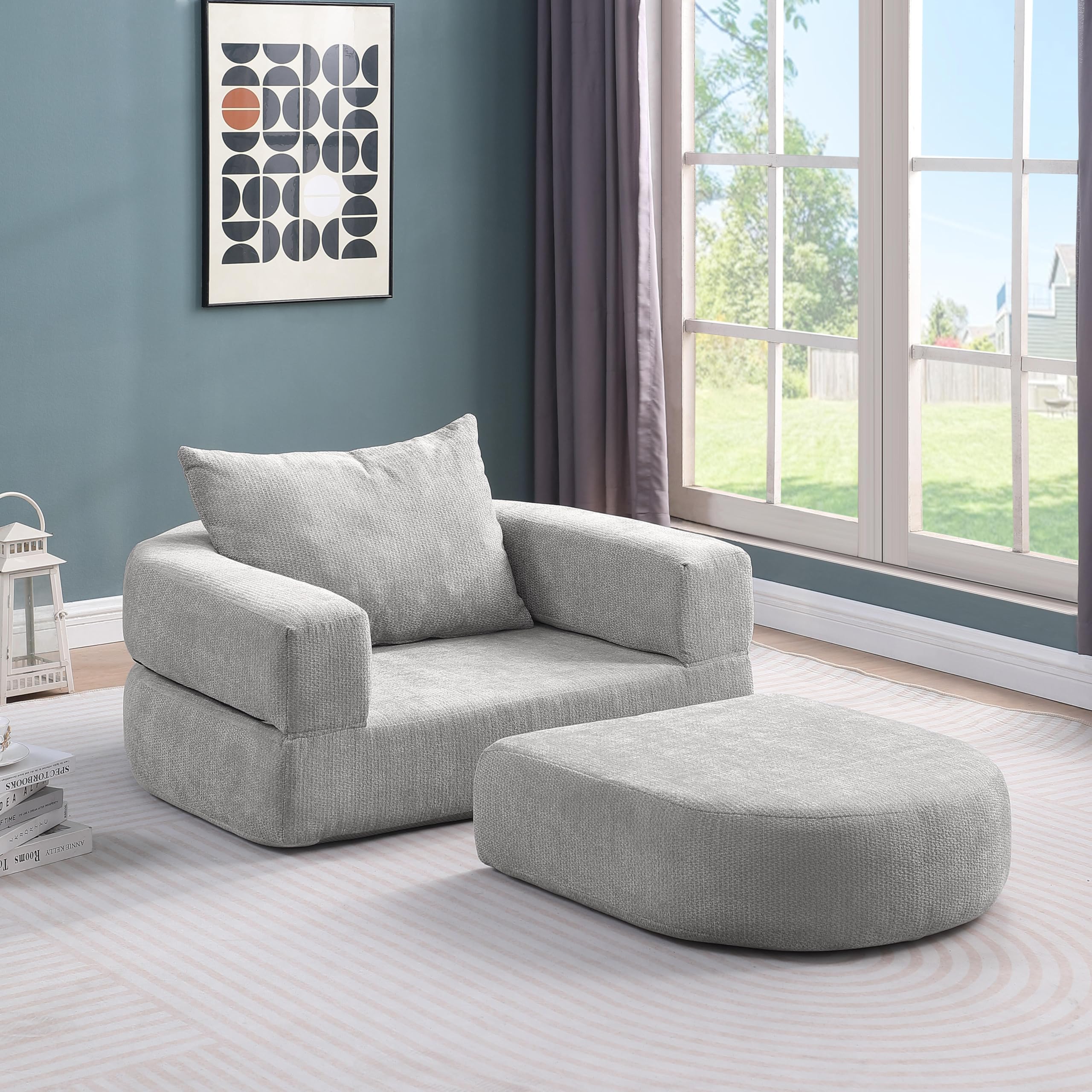 HAUSPROFI Faltbares Sofa Bett – Relaxsessel, Spielsofa, vielseitiger klappbarer Schlafsessel mit Kissen, Schlafsofa & Gästebett für kleine Räume, Sessel fürs Schlafzimmer & Wohnzimmer (Light Grey)