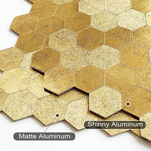 Miniatura 2 de VAOVI Azulejos dorados para salpicaduras de cocina, adhesivos de mosaico autoadhesivos, resistentes al calor, impermeables (10 hojas, hexagonal