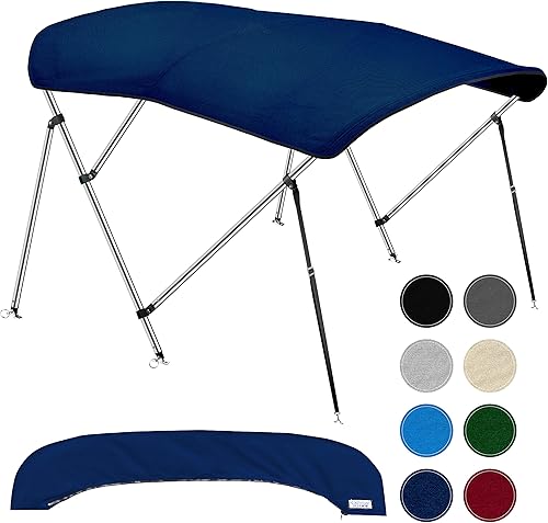 NEH - Cubierta superior de barco Bimini de 3 arcos con postes de soporte traseros, 73-78 pulgadas de ancho, a prueba de decoloración, lona marina